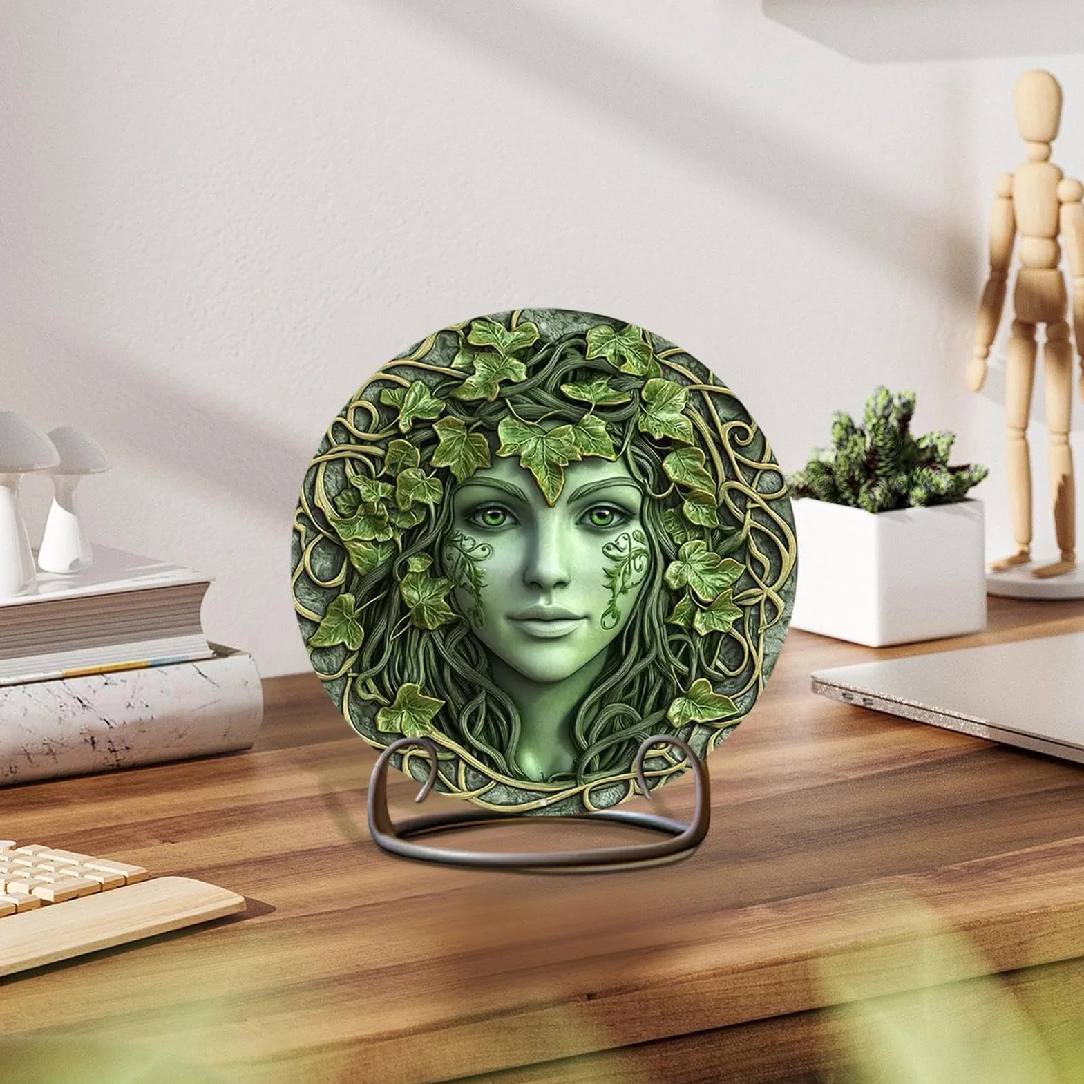 Goddess Tree Lady Decor, Wooden Retro Statue 9.06x9.06in Lightweight Wooden Mythical, Vines Design Living Room, Fantasy Table Sculpture for Home Decoration