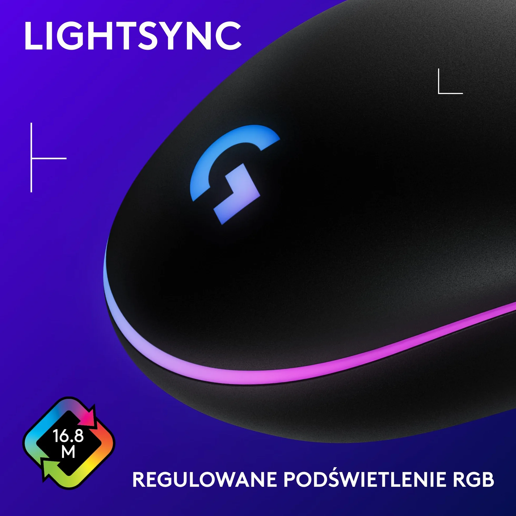 Logitech G G203 LIGHTSYNC Mysz do gier z konfigurowalnym podświetleniem RGB, 6 programowalnymi przyciskami, czujnikiem klasy gamingowej, śledzeniem 8K DPI, lekka - Czarny