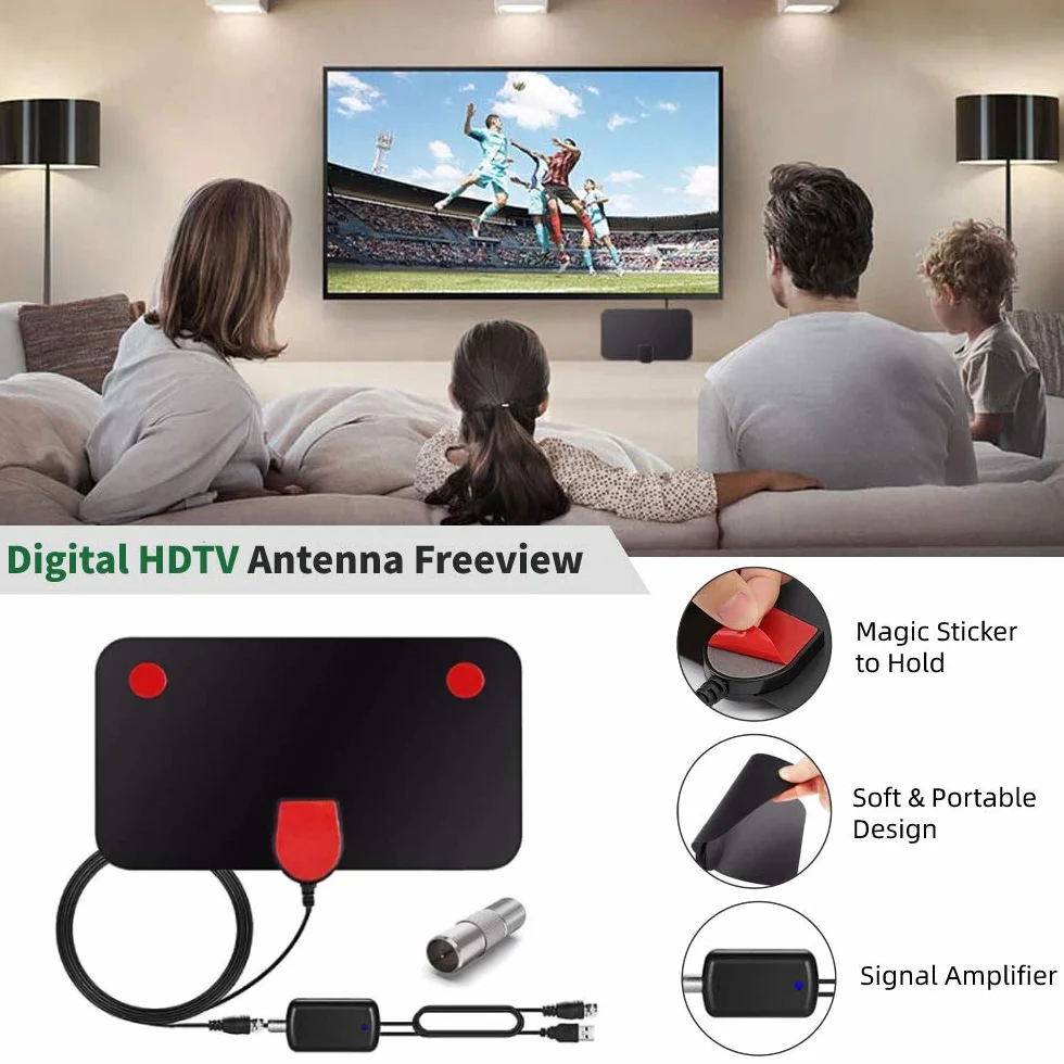 Antena Freeview 150 mil, cyfrowa antena telewizyjna z mocniejszym wzmacniaczem, 4K 1080P HD VHF UHF do kanałów lokalnych dla wszystkich telewizorów