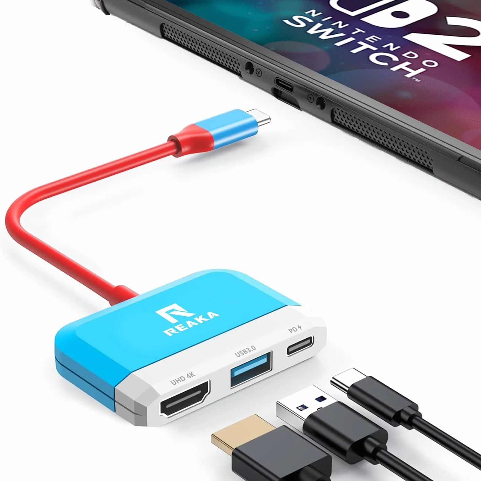 RREAKA Switch Dock do Nintendo Switch OLED, adapter TV 3 w 1 z HDMI 4K, USB 3.0, ładowanie Type-C 100W, stacja dokująca