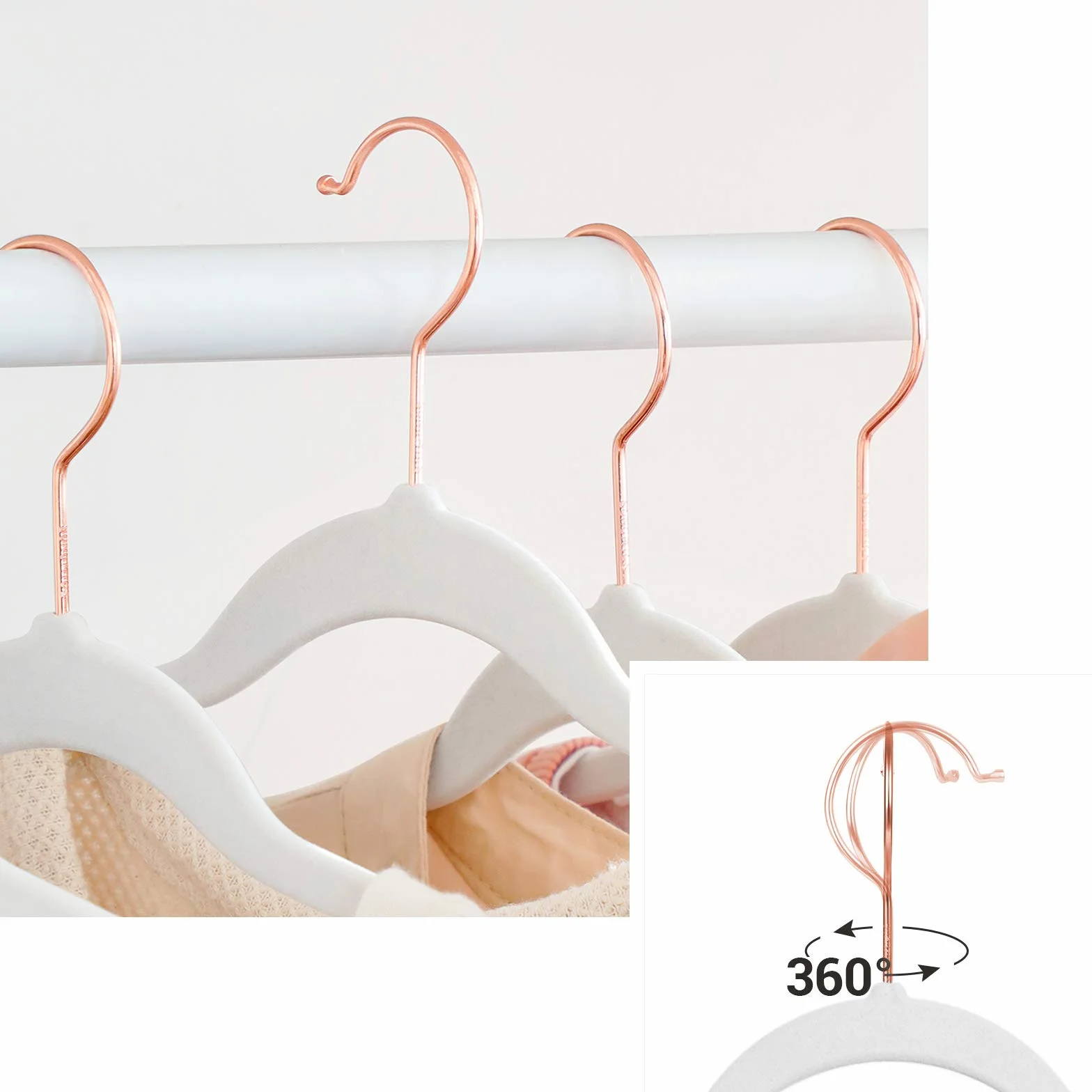 SONGMICS Wieszak na ubrania aksamit 50 sztuk białe różowe złoto CRF026W03