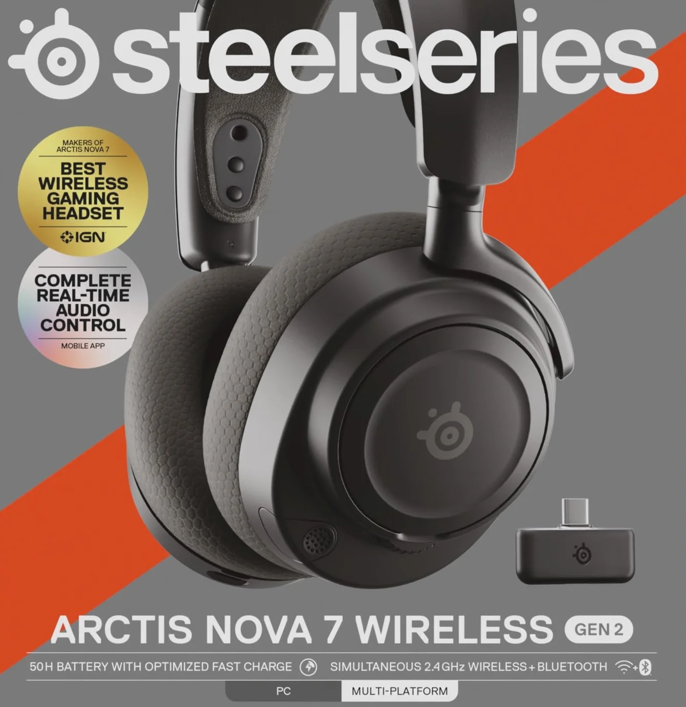 SteelSeries Arctis Nova 7 Wireless Gen 2 do gier, 50H, przetworniki magnetyczne neodymowe, 2,4 GHz/Bluetooth, PC, PS5, Switch, mobile