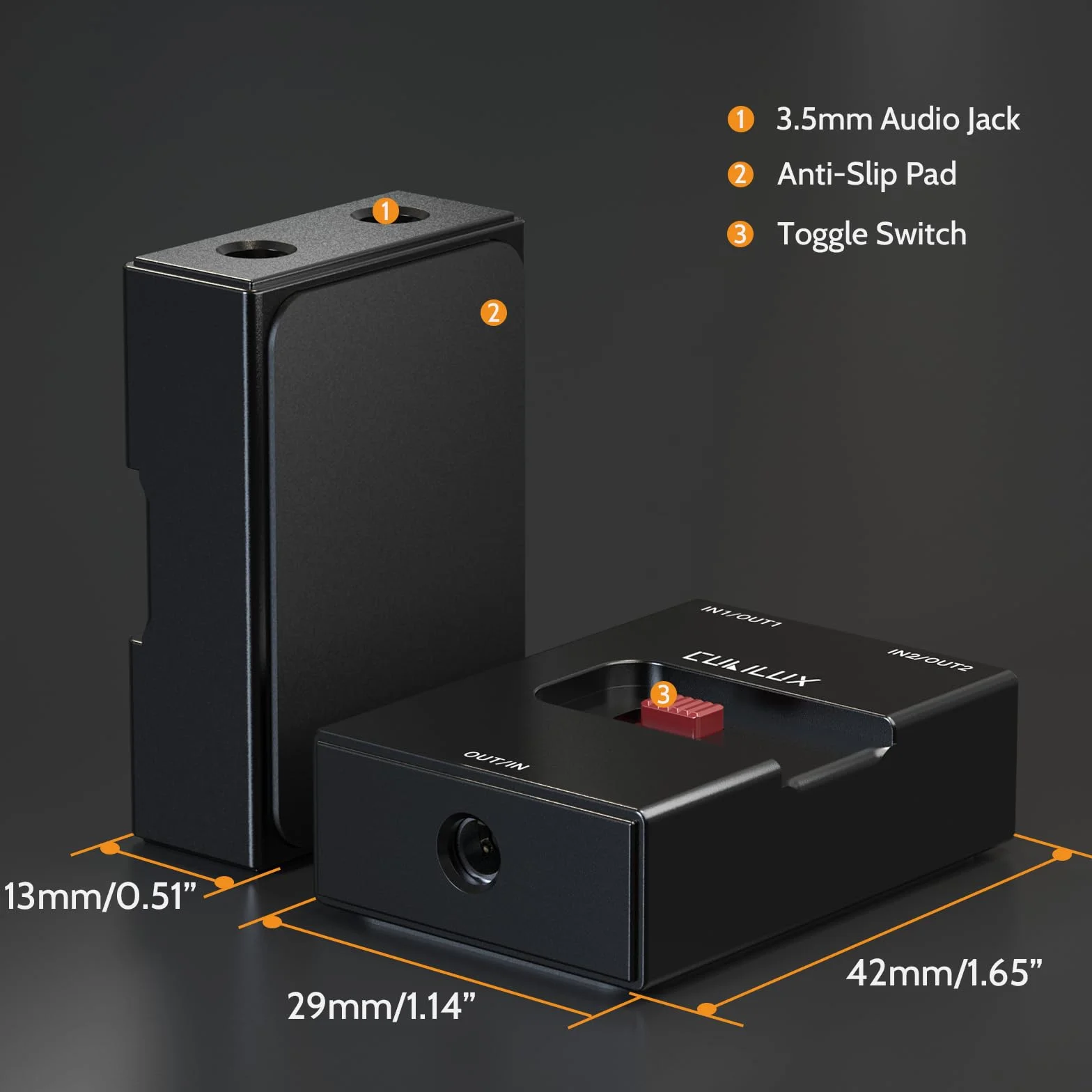 Cubilux Selektor audio 3,5 mm, dwukierunkowy przełącznik 2 w 1-out lub 1-in-2-out 1/20.3 cm TRS przełącznik słuchawkowy, ultrakompaktowa aluminiowa obudowa, pasywny przełącznik A/B AUX, kompatybilny z