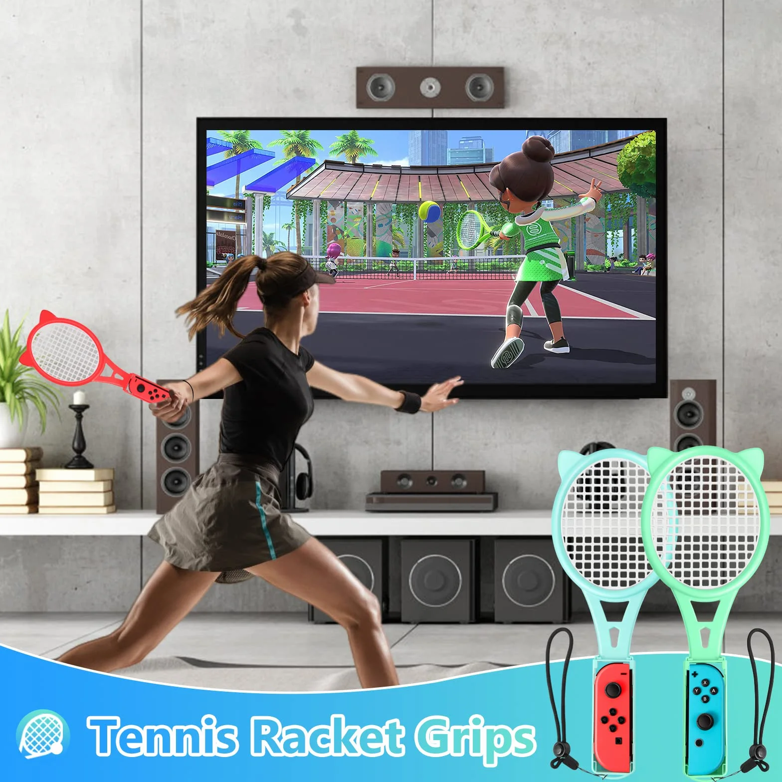 OLDZHU 12 w 1 Zestaw akcesoriów sportowych do Nintendo Switch OLED z rakietami tenisowymi, kijami golfowymi, mieczem, paskami na nadgarstki i nogi Niebiesko-zielony