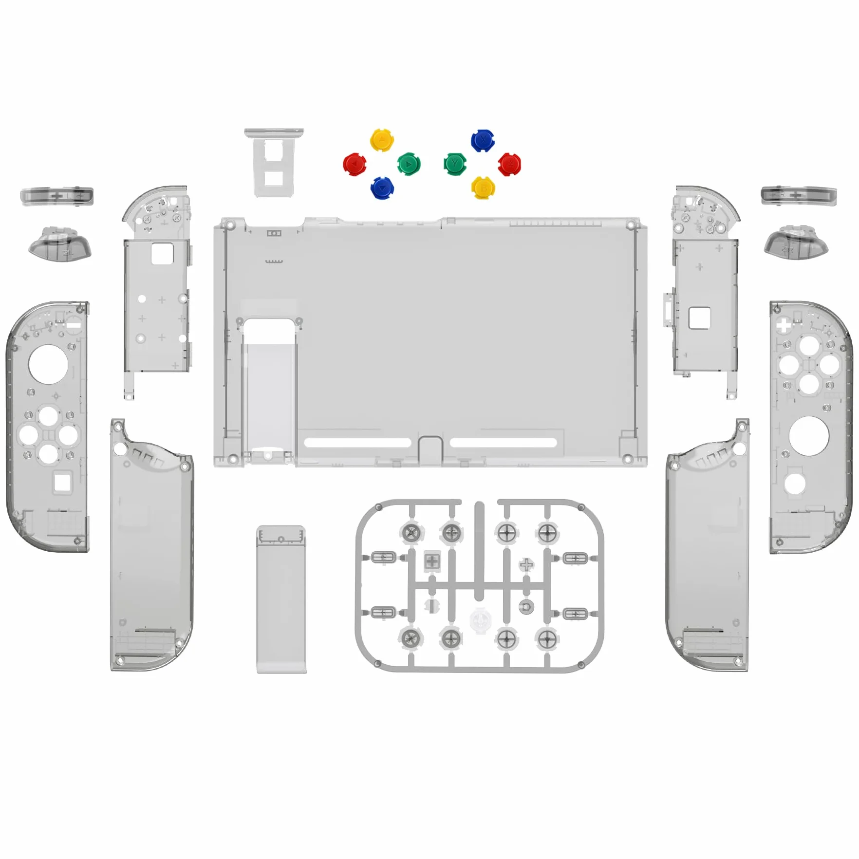 eXtremeRate Pełne etui na Switch Joycon Grip Cover Tylna obudowa Konsola Klawisze DIY Kolorowe przyciski Zamiennik Przezroczysty Czarny