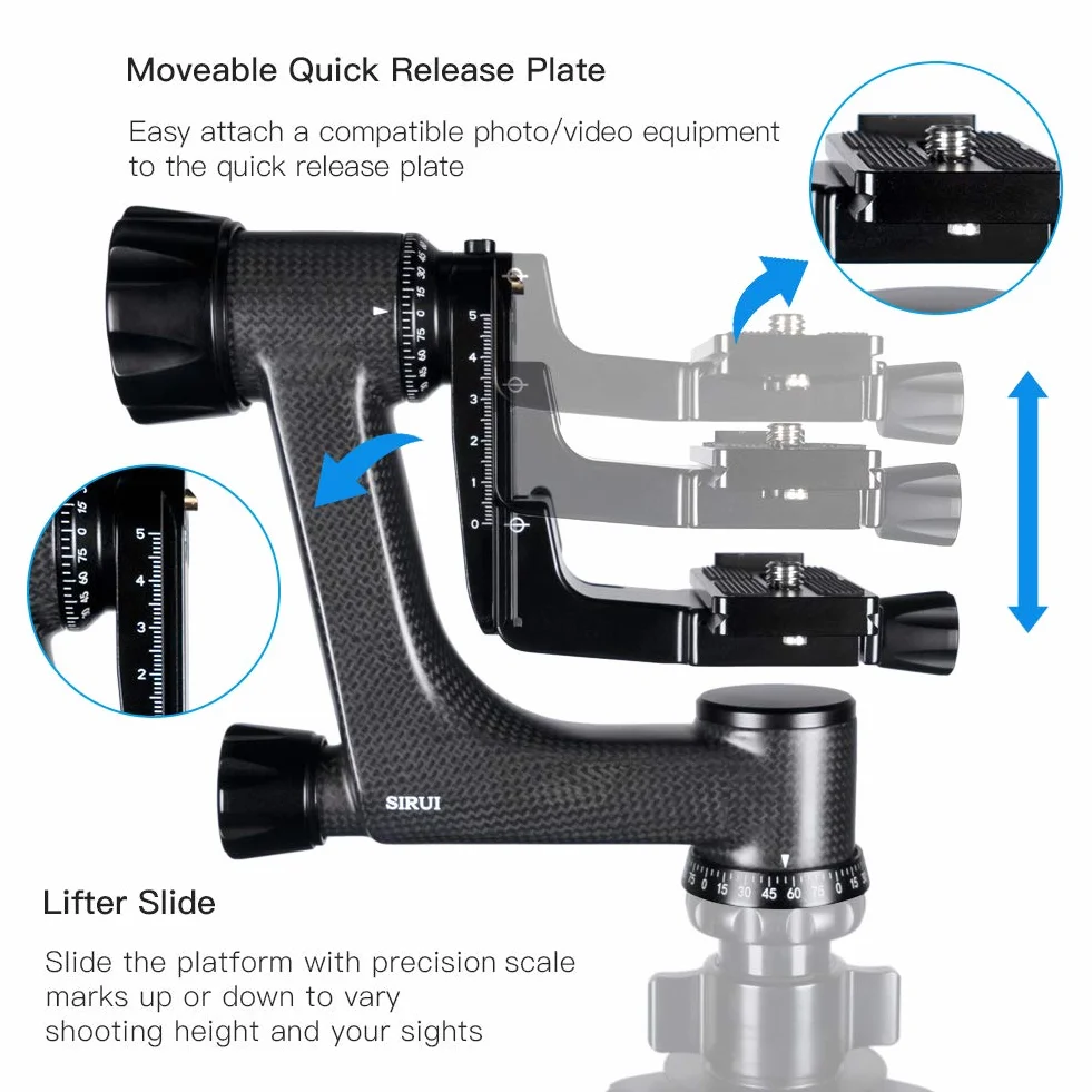 SIRUI PH-10 Gimbal Głowica statywu lekka profesjonalna głowica z włókna węglowego 360 stopni panoramiczna głowica gimbala ze standardem Arca-Swiss 1/10.2 cm płytka szybkiego zwalniania do aparatów