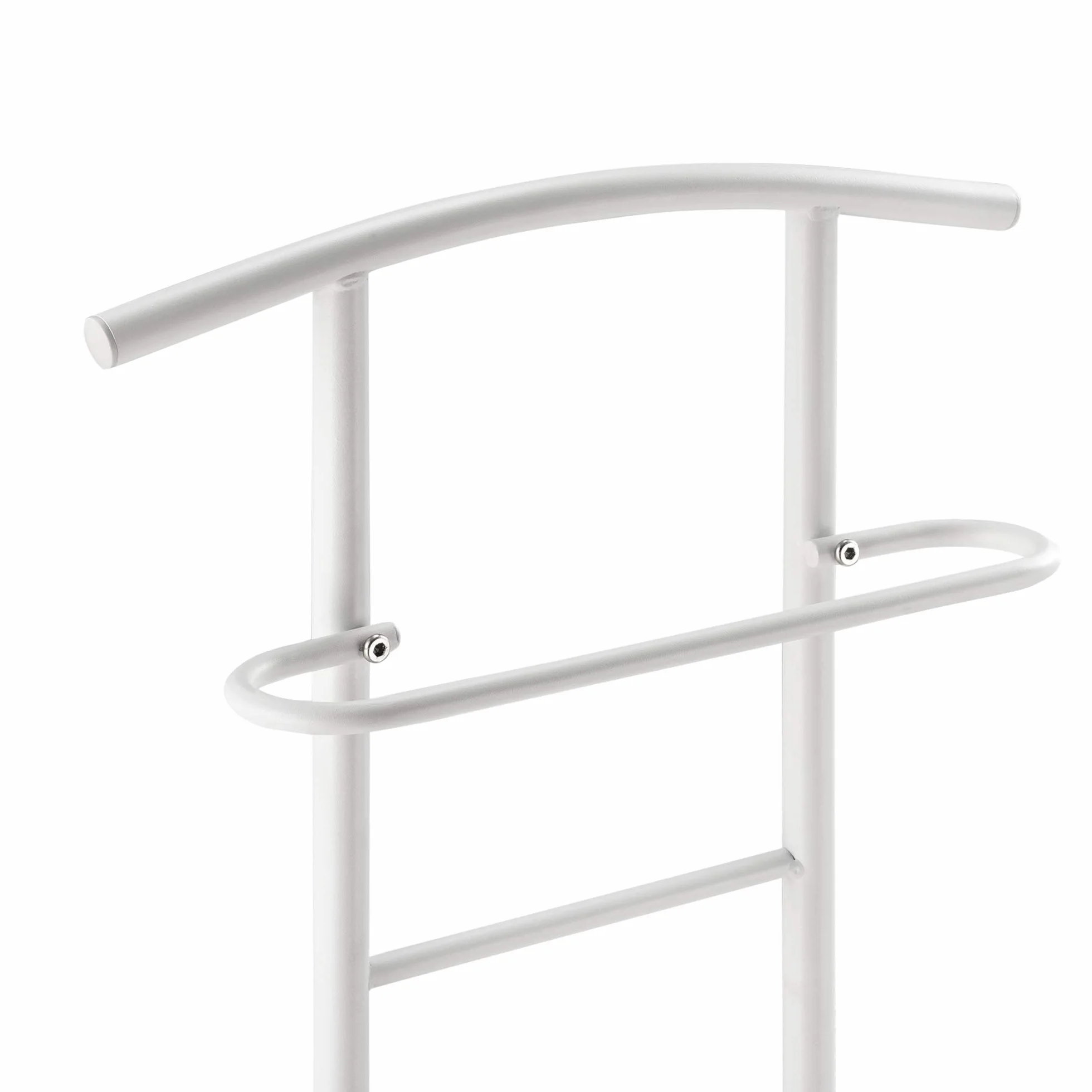 Wieszak na ubrania wolnostojący z wieszakiem na spodnie 107 x 45 x 45 cm metalowy stelaż biały