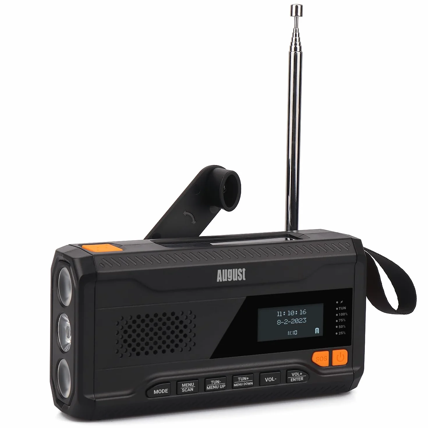 August MB290B Wind Up Solar Radio z DAB+/DAB/FM – 4500 mAh akumulator Bluetooth 5.0, radio awaryjne z korbą ręczną z powerbankiem USB, latarką i alarmem SOS do survivalu, biwakowania, wędrówek