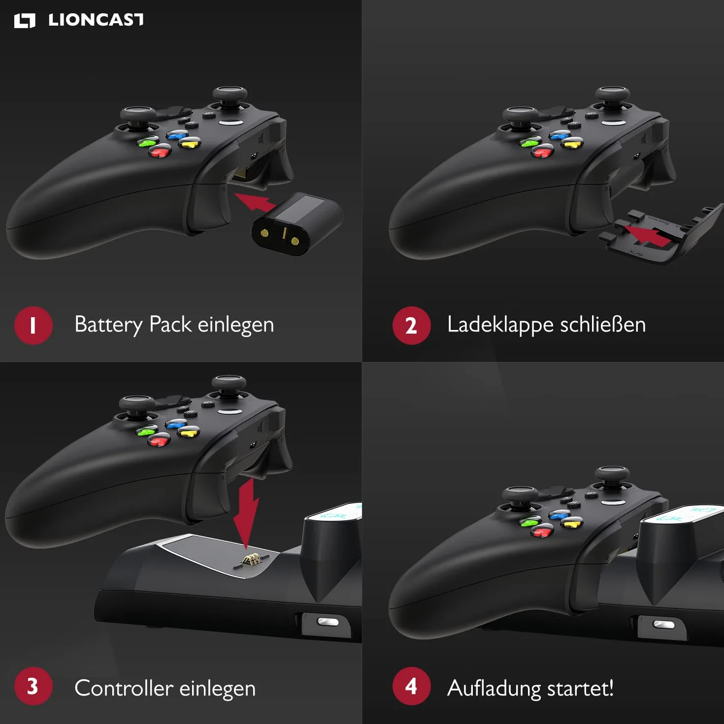 Lioncast Stacja ładująca do konsoli Xbox Controller z akumulatorem 1200 mAh