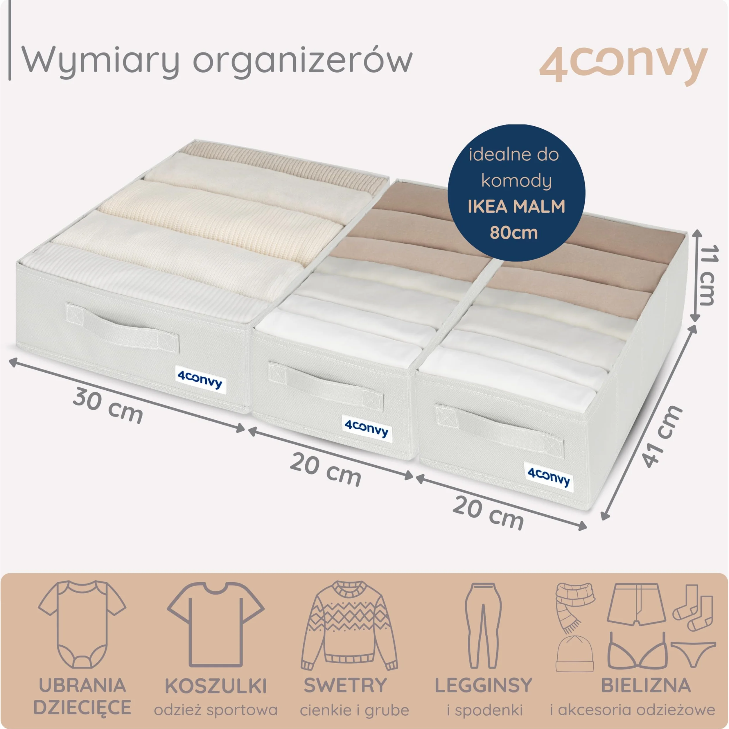 4CONVY Zestaw organizerów do szafy – Stałe pudełko do przechowywania do szafy na ubrania – Składany system porządkowania szafy na ubrania – Organizery bez przegródek