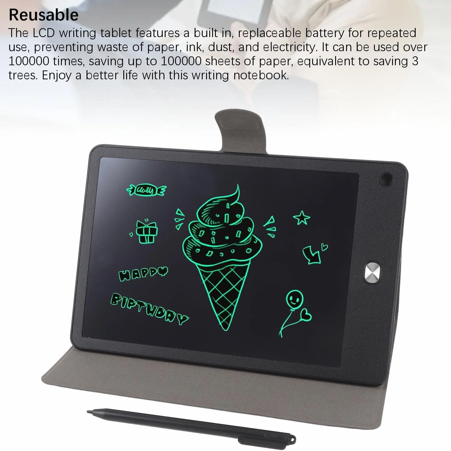 Ejoyous 10-calowy Tablet do Pisania LCD, Pełnoekranowa Tablica Kreślarska z Rysikiem i osłoną ochronną do Pisania Rysunków, Kreślenia Wiadomości, Dzieci, Dorośli