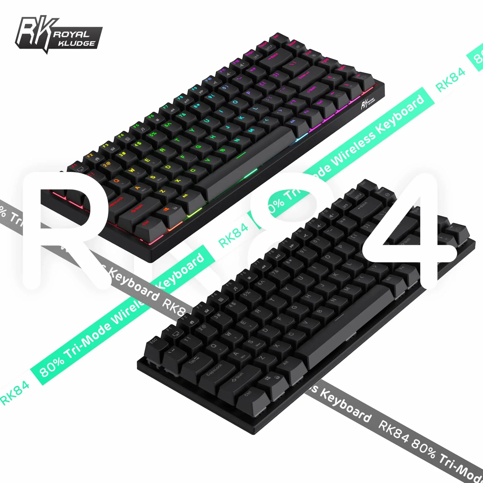 RK ROYAL KLUDGE RK84 Bezprzewodowa Bluetooth / 2,4 GHz 75% RGB, mechaniczna klawiatura do gier, trzy tryby podłączana klawiatura z przełączanym dotykowym niebieskim przełącznikiem