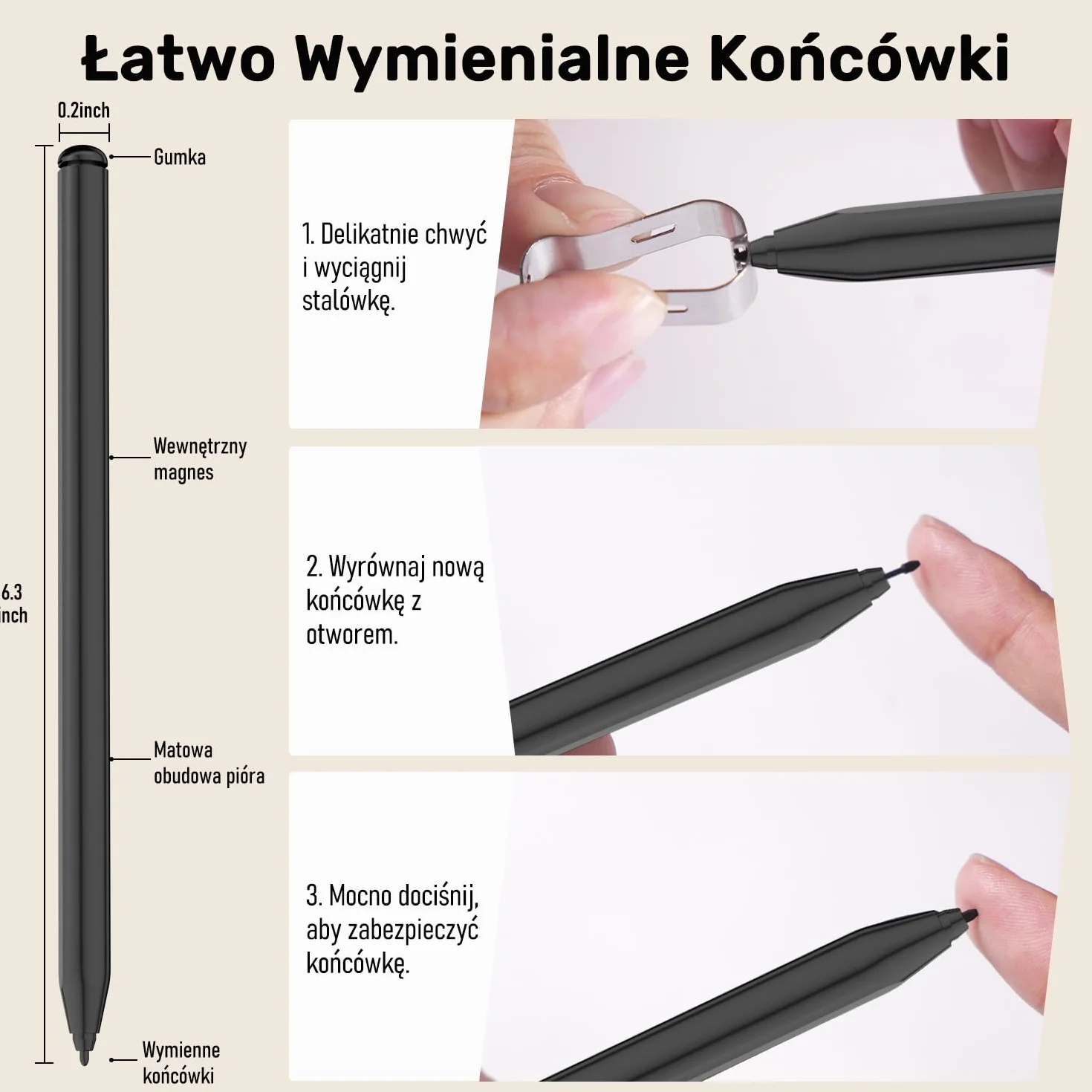 Rysik Kompatybilne Remarkable 2, EMR Pen z Gumką, Poziom Nacisku 4096, Odrzucanie Dłoni i Adsorpcja Magnetyczna, Pióro Cyfrowe Kompatybilne z Tabletami Kindle Scribe/Remarkable 2/1