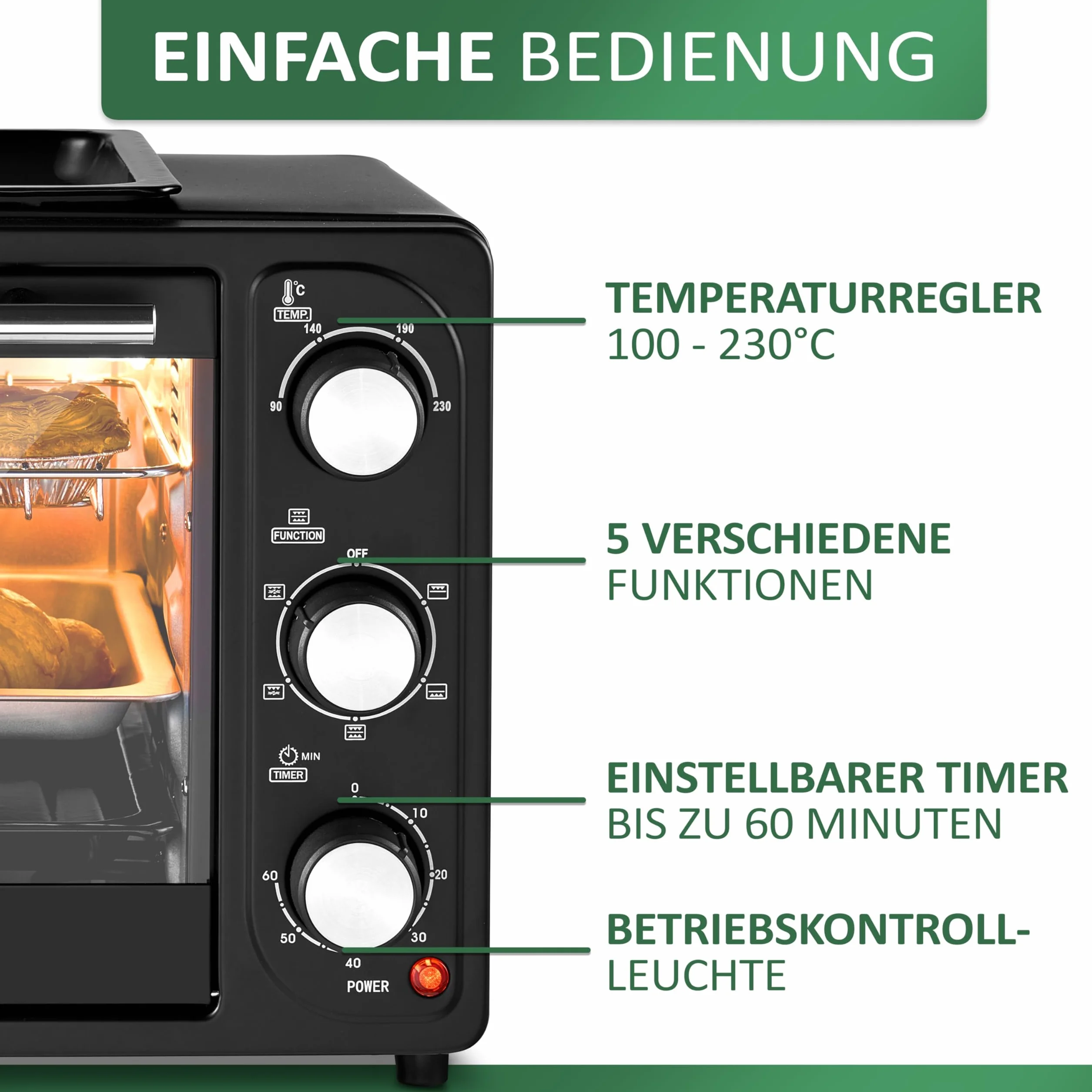 Mini piekarnik 3 w 1, 20 l, z konwekcją, z płytą utrzymującą ciepło, 2 blachy do pieczenia + ruszt do grillowania, mini piekarnik do pizzy, możliwość przełączania obiegu, zdejmowana płyta grillowa, 60