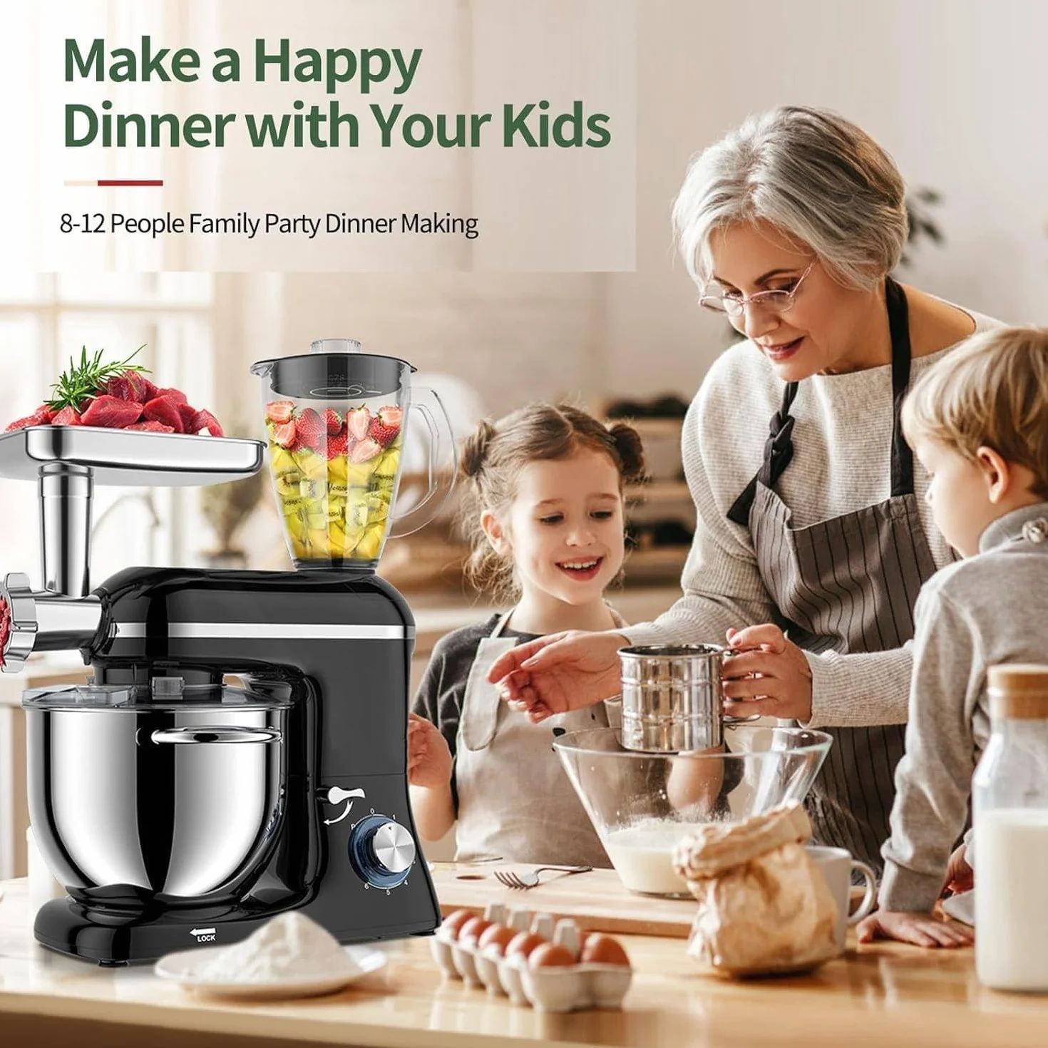 Robot Kuchenny 1500 W Blender 6 L Maszynka Do Mielenia Mięsa Mikser Stojący Biały