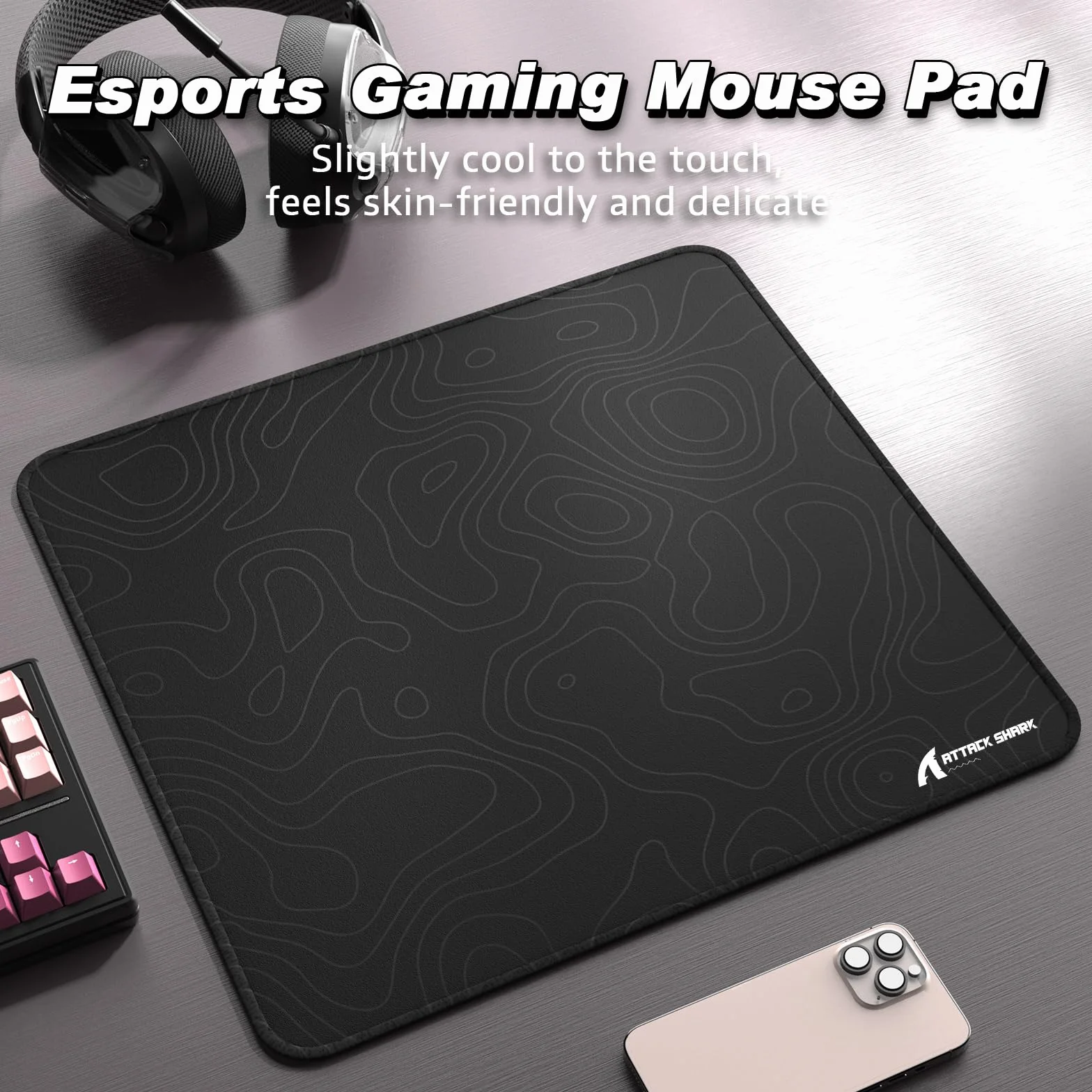 ATTACK SHARK CM02 eSports Gaming Mouse Pad, Wodoodporna Powłoka Duża Podkładka Pod Mysz, Tekstura Drobnego Piasku, Antypoślizgowa Podstawa, 450x400x4MM - Czarny Kontur