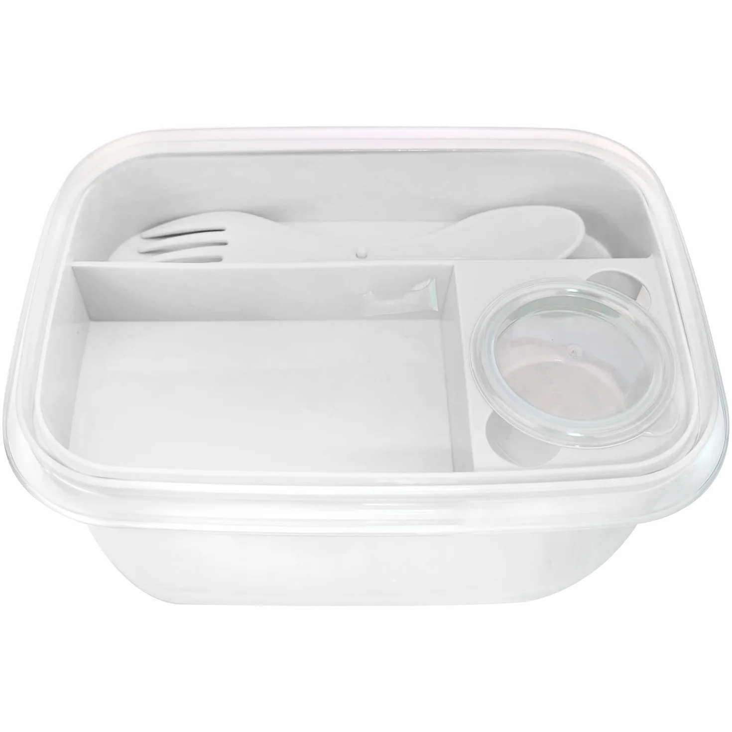 COM-FOUR® Lunch box Bento biały 19 cm z sztućcami pojemnik na sos do zmywarki