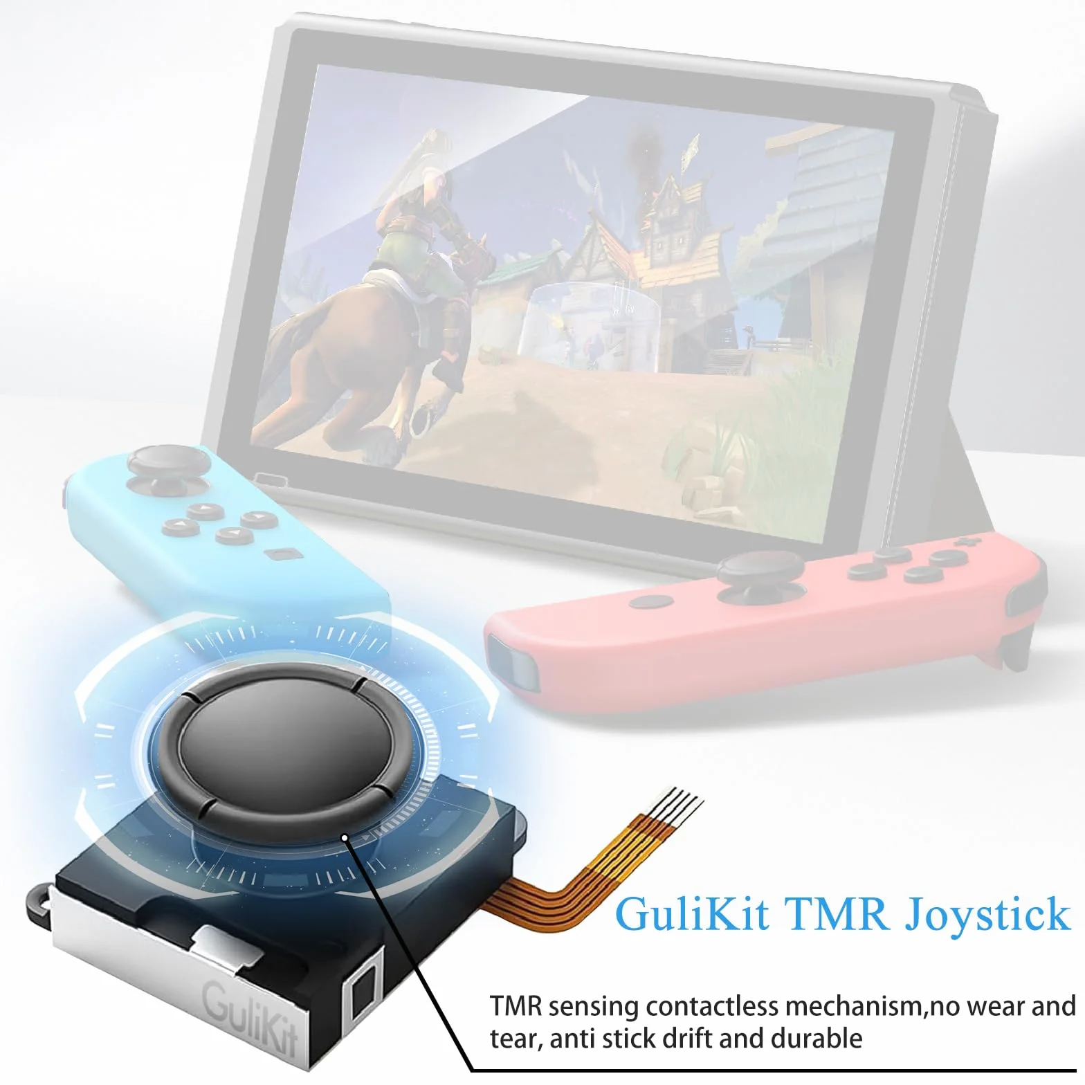 RunSnail for GuliKit TMR Joystick Zamienny Joycon 2Pcs, Bez Dryftu, Wysoka Precyzja, Elektromagnetyczny Joystick TMR Zestawem Naprawczym, 4 Kolorowe Nakładki na Gałki, Kompatybilny Switch/OLED/Lite