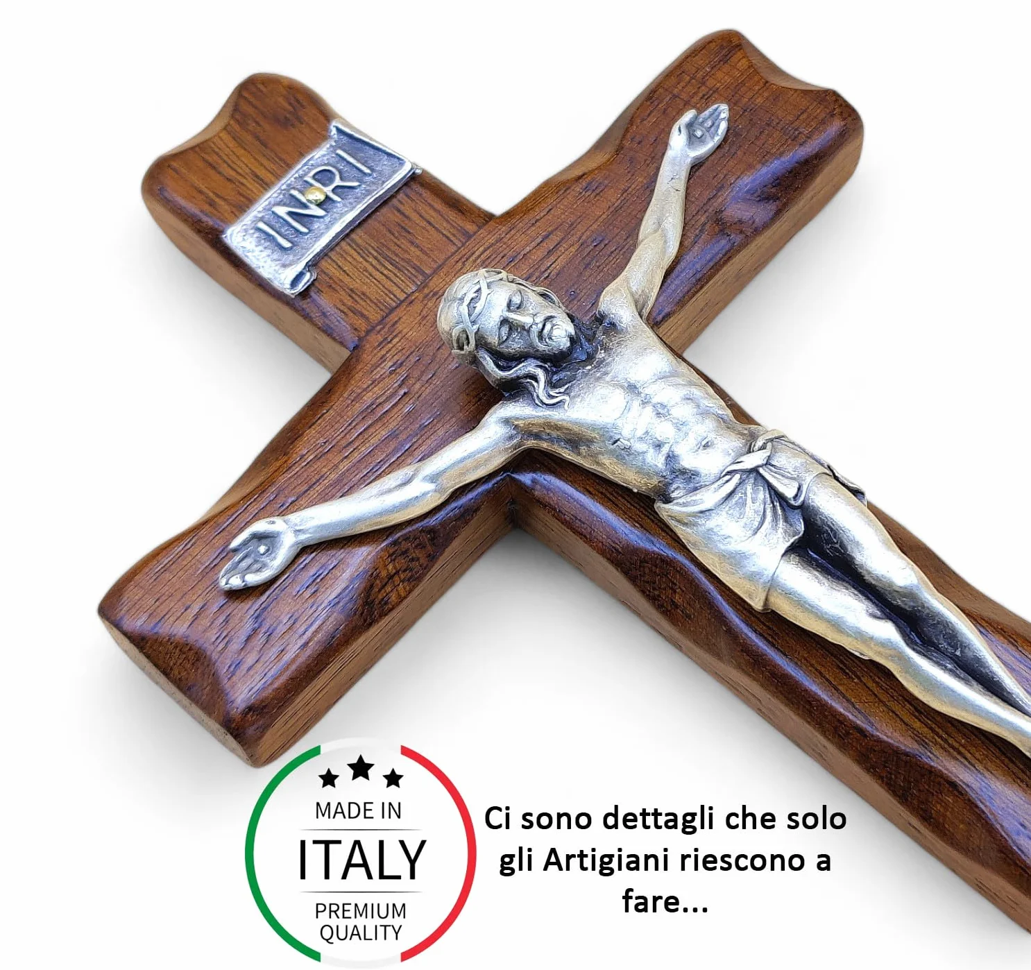 Drewniany krzyż ścienny Chrystus srebrny 25 x 13,2 cm Made in Italy