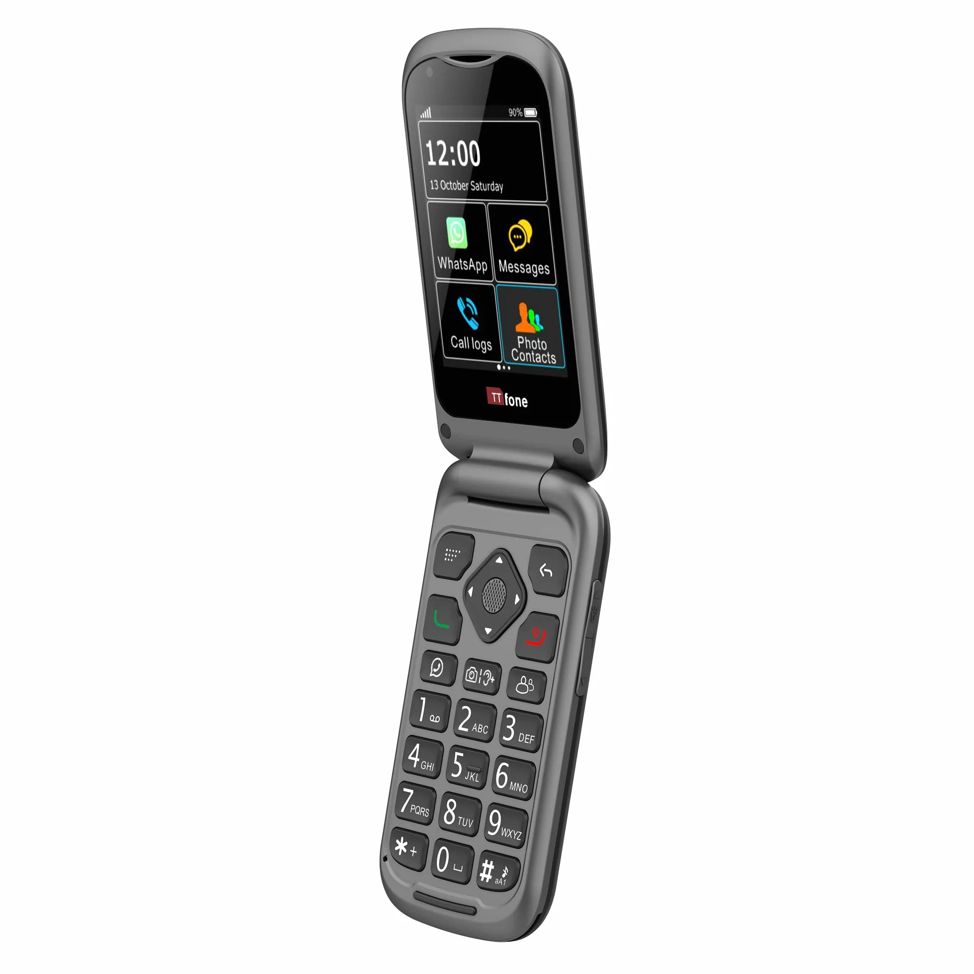 TTfone TT970 Ekran dotykowy Whatsapp 4G dla seniorów Duże klawisze Telefon komórkowy z klapką - z kamerą 8MP i aparatami słuchowymi kompatybilnymi oraz przyciskiem połączenia alarmowego
