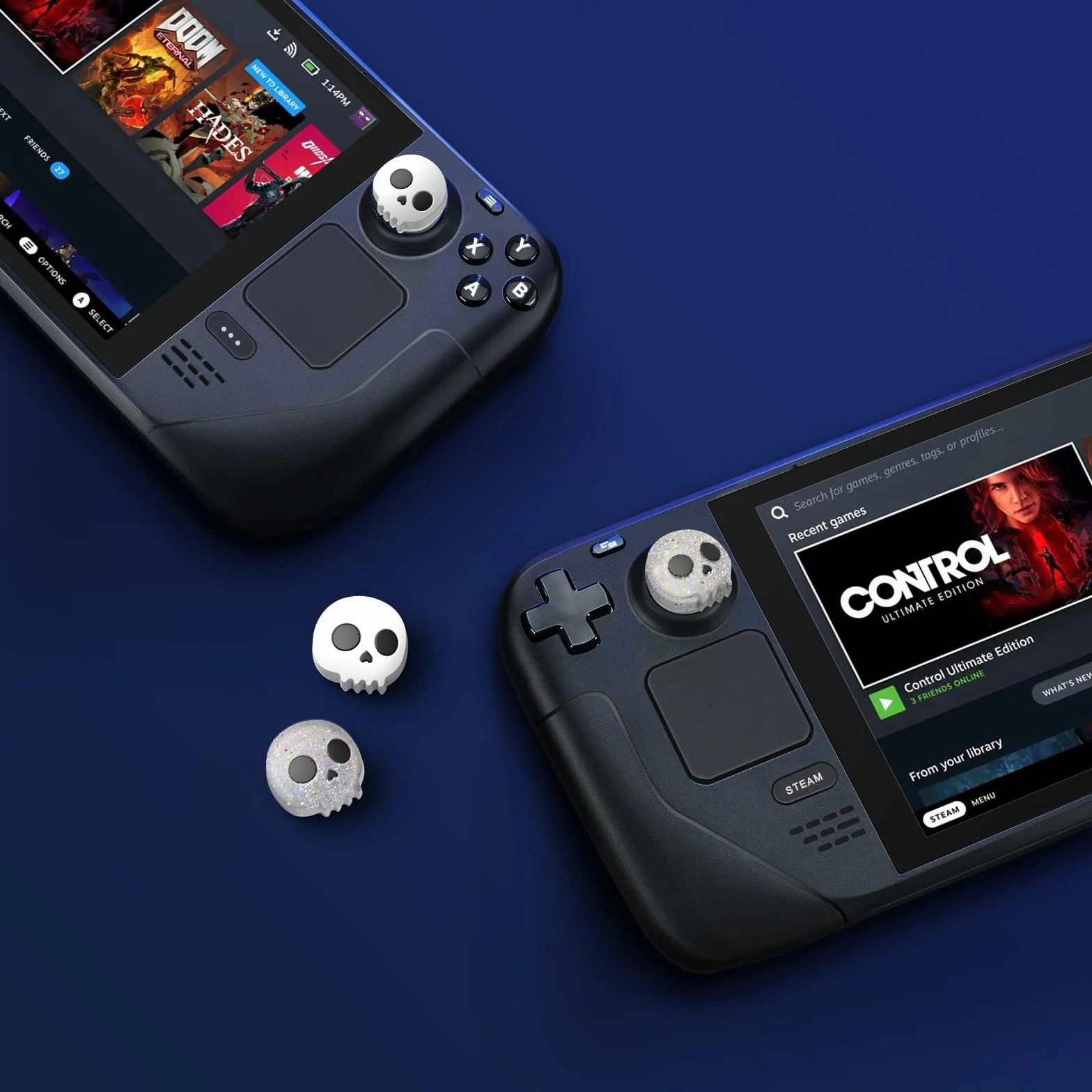 JINGDU Nakładki do Steam Deck – Thumbsticks Grips Caps, nakładki ochronne akcesoria analogowe joystick nakładki na deskę parową – miękki silikon, 4-częściowy zestaw, czaszka