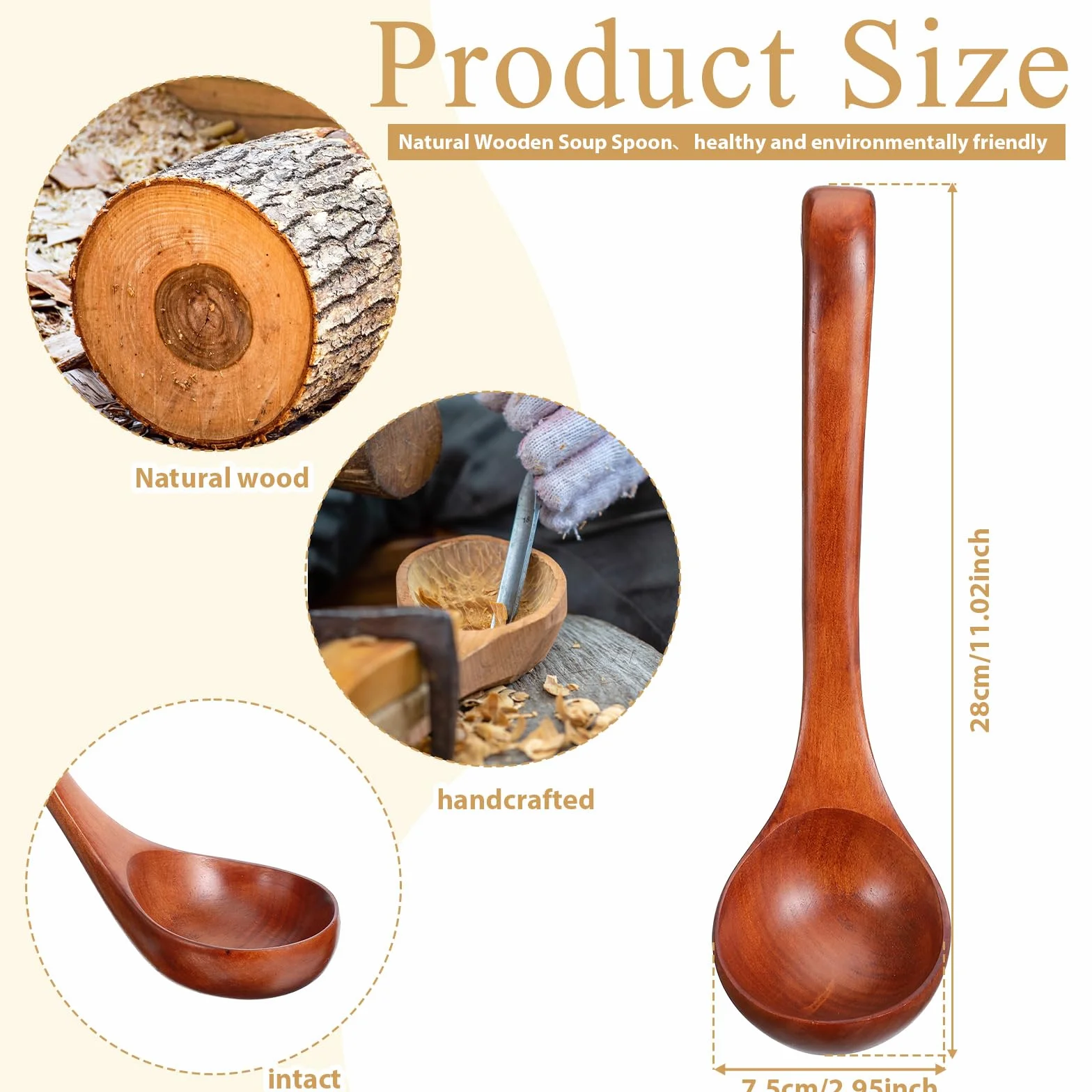 Drewniana łyżka do zupy 26 cm naturalnie długi uchwyt