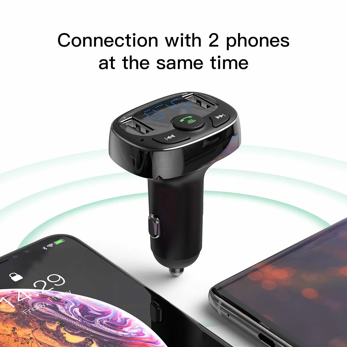 Baseus FM Transmitter T typed Bluetooth 2xUSB microSD (czarny)