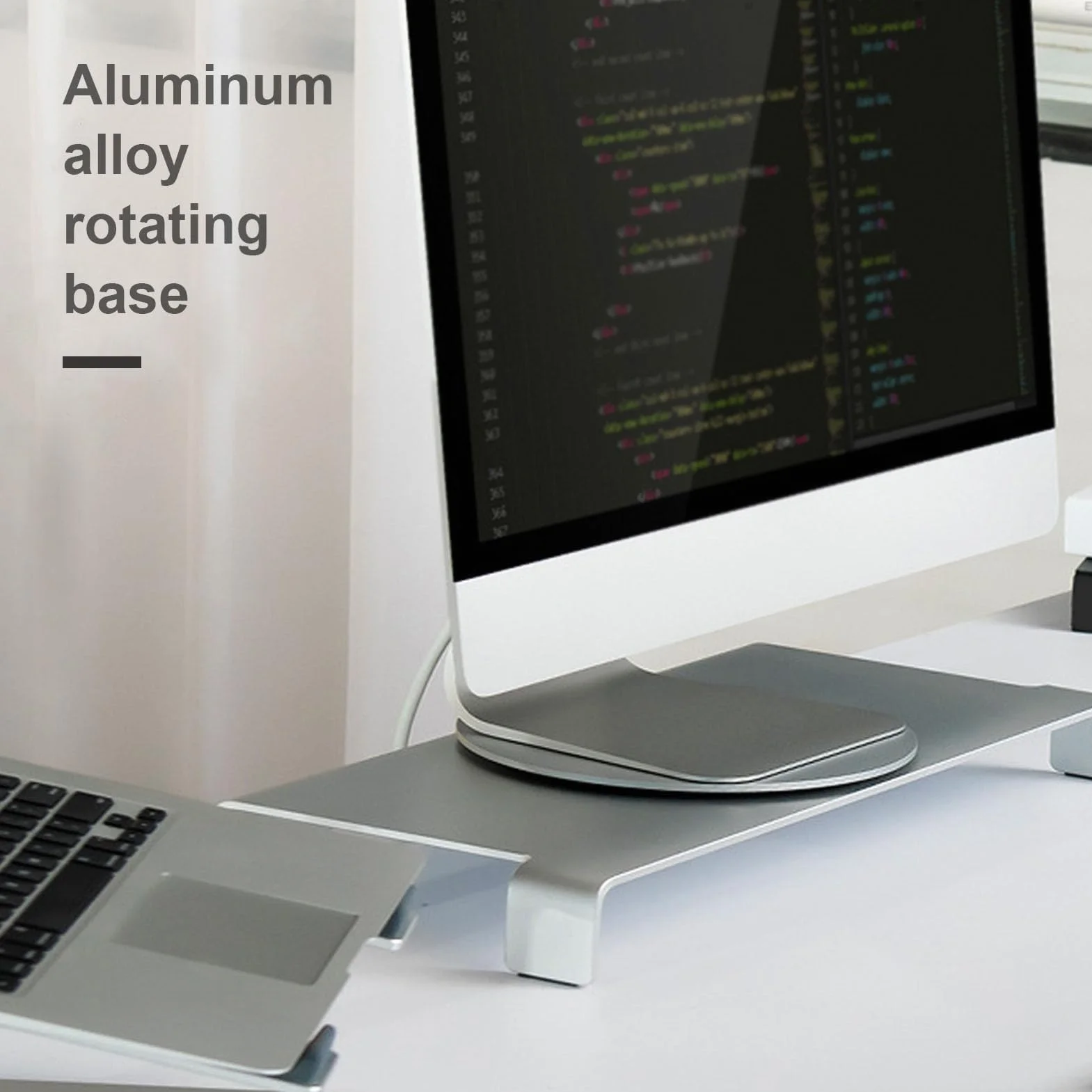Talerz obrotowy do monitora, ze stopu aluminium, obracany o 360°, do biura, domu, szkoły (srebrny)