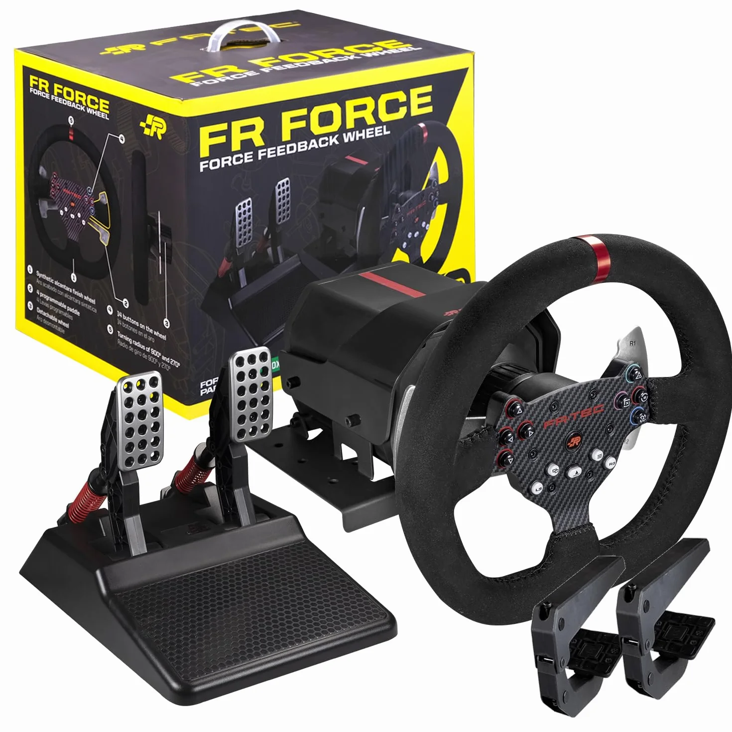 FRTEC - Kierownica z pedałami FR FORCE, Force Feedback 3,2 Nm, podwójny silnik, zdejmowana felga, koła zębate i oś ze stali, wykończenie Alcantara, do PS4, Xbox Series Xbox One i PC
