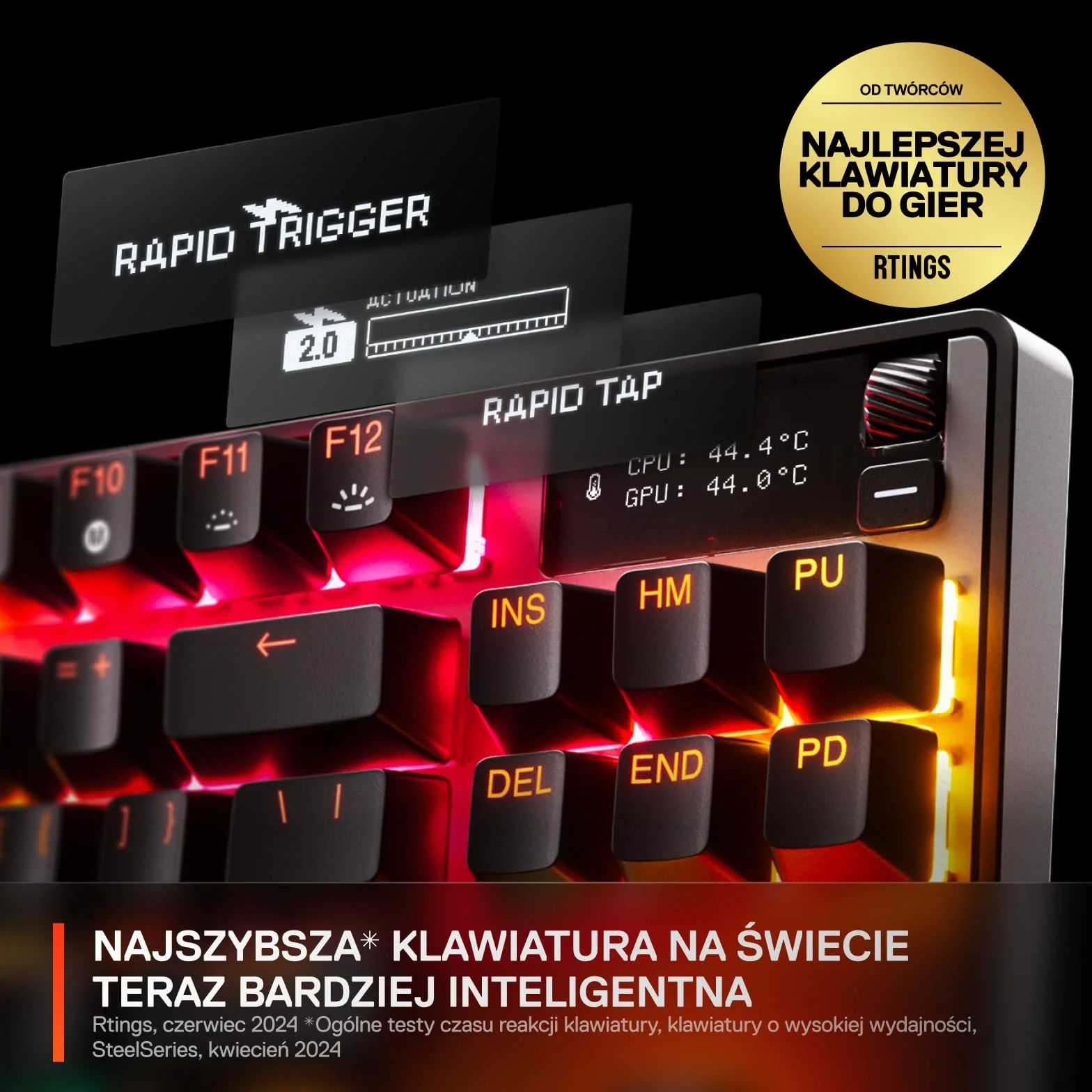 SteelSeries Apex Pro Gen 3 TKL - Hipermagnetyczna klawiatura dla graczy - przełączniki OmniPoint 3.0 - Rapid Trigger - Ustawienia gier - Rapid Tap/SOCD - OLED - RGB - nakładki z PBT - US Layout QWERTY