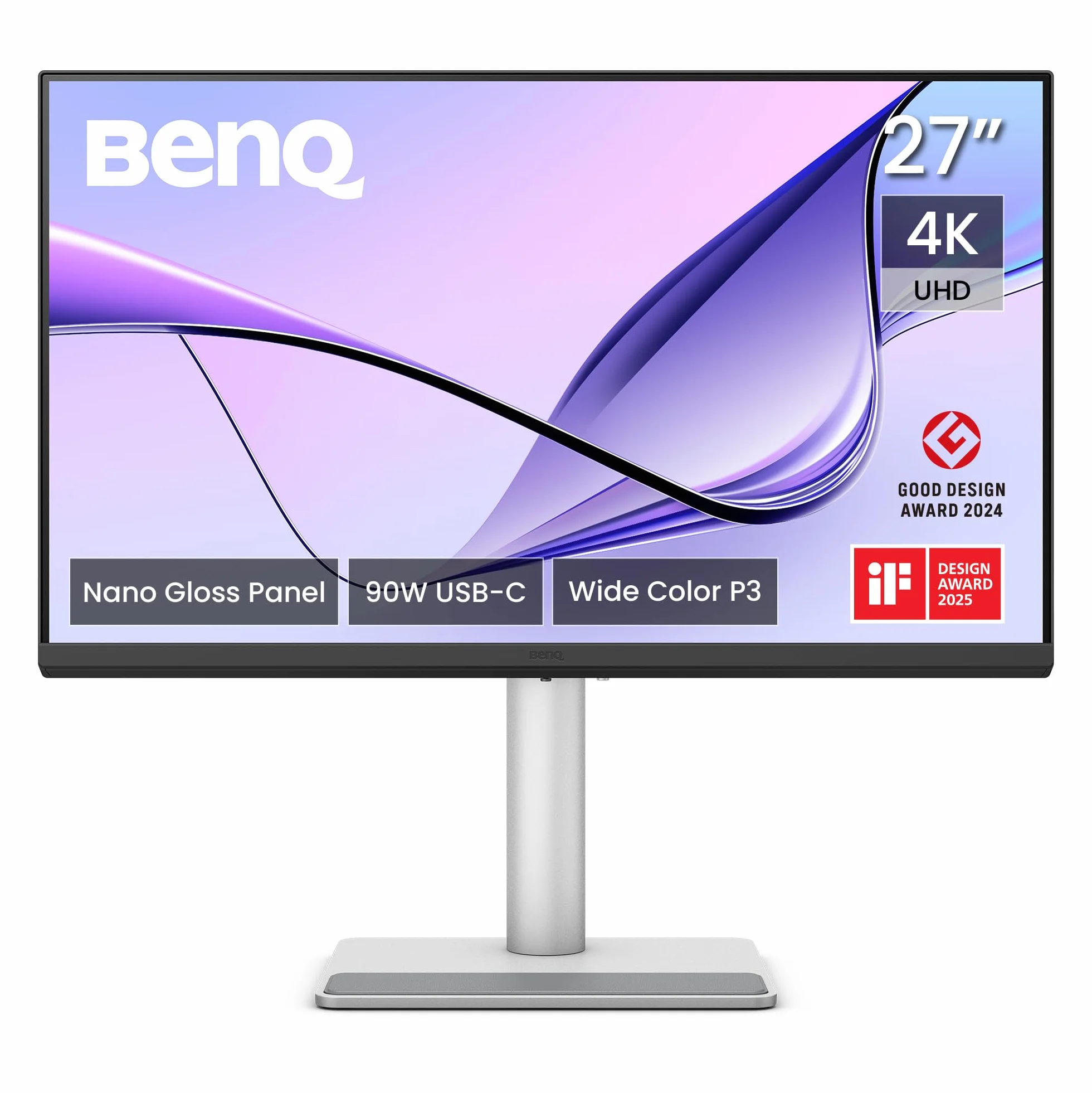 BenQ MA270UP 27” 4K 3840x2160 Monitor Nano Gloss dla MacBook, podwójne USB-C 90W/15W, dopasowanie kolorów Mac, USB Hub, kontrola jasności i głośności na Mac, regulowana wysokość i nachylenie podstawy