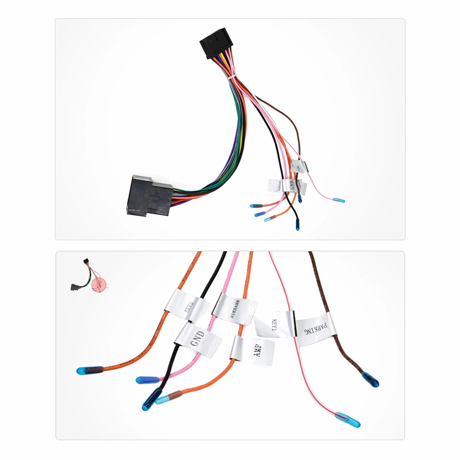 20-biegunowy adapter kablowy na ISO, standardowy adapter do wiązki kabli, adapter do radia samochodowego, 20-biegunowy adapter do radia samochodowego ISO, z przewodami sterującymi na kierownicy i