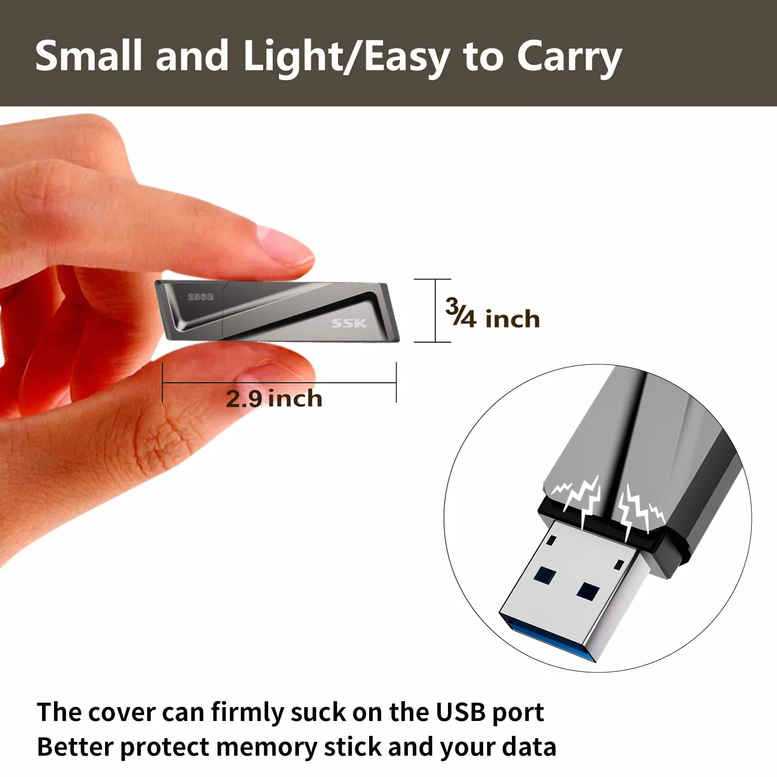 SSK Dysk flash USB SSD 256 GB, szybkość do 550 MB/s, USB 3.2 Gen 2, pendrive + adapter USB C do telefonu z systemem Android, laptopa, tabletów i innych urządzeń