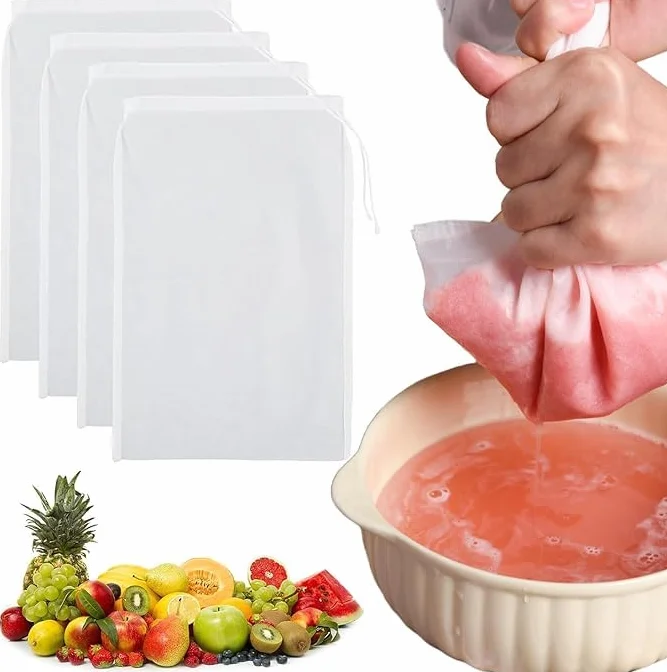 Woreczki do mleka orzechowego, wielokrotnego użytku, sitko do wyciskania soku, orzechów, do przygotowywania soku, kawy, jogurtu, herbaty, migdałów, soi, filtrów, drobnooczek, 4 opakowań