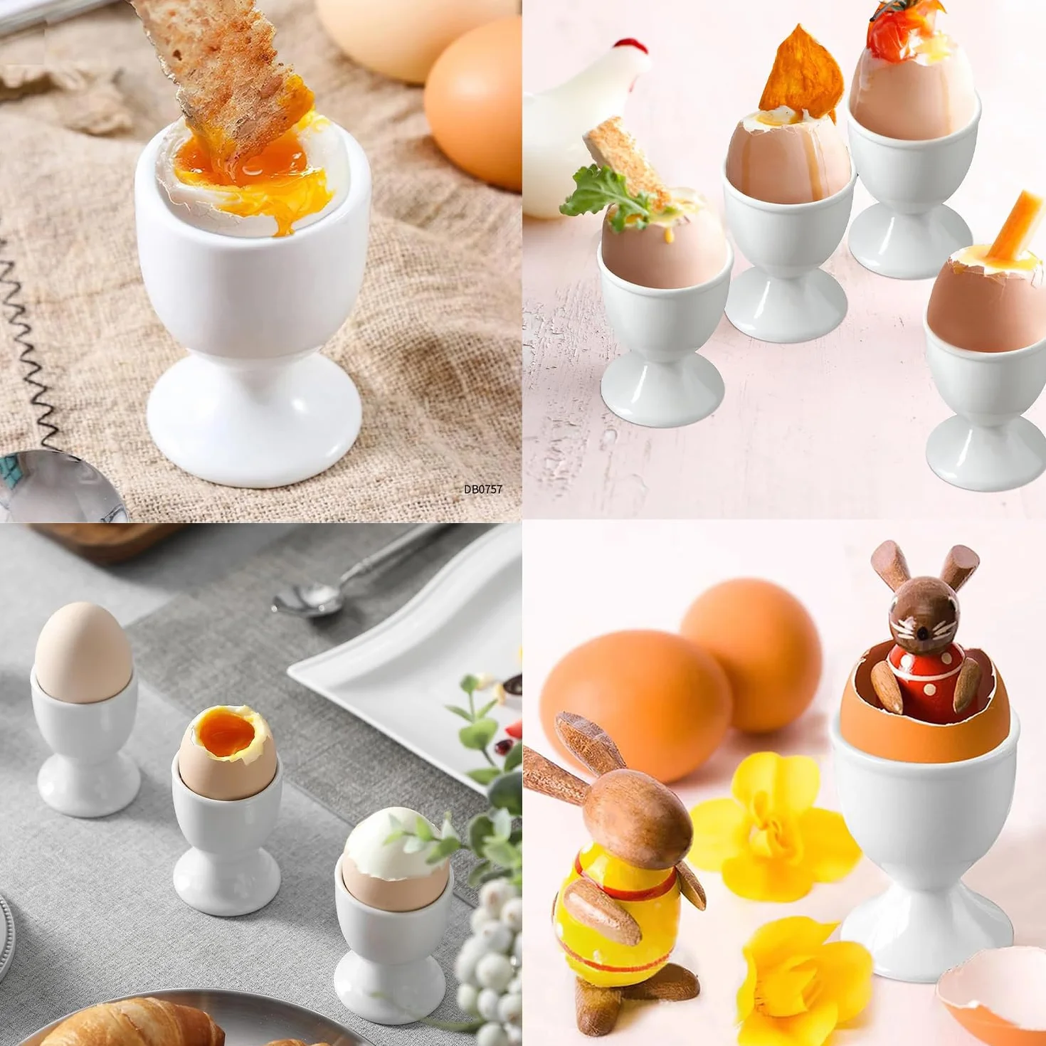 6 sztuk Ceramiczne kieliszki do jajek, zestaw ceramicznych kieliszków na jajka, kieliszki na jajka na Coque, porcelanowe kieliszki do jajek, 7 x 5,1 cm na jajka na miękko i białe