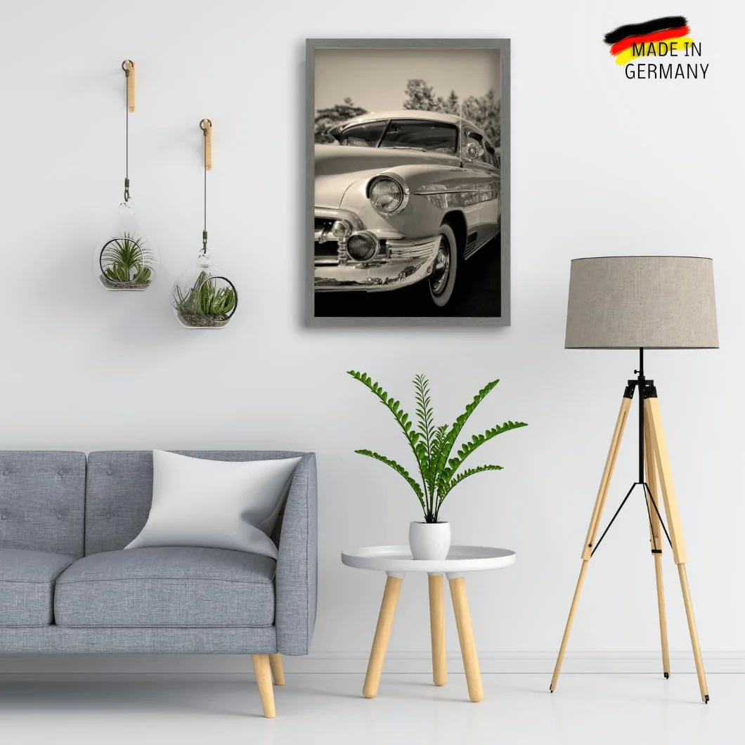 Clamaro 'COLLAGE' rama do obrazu 52x88 wykonana r?cznie na wymiar | Stalowoszary | nowoczesna prostok?tna rama do obrazów z p?yty MDF z szybk? ze szk?a akrylowego, ?ciank? tyln? i zawieszk?