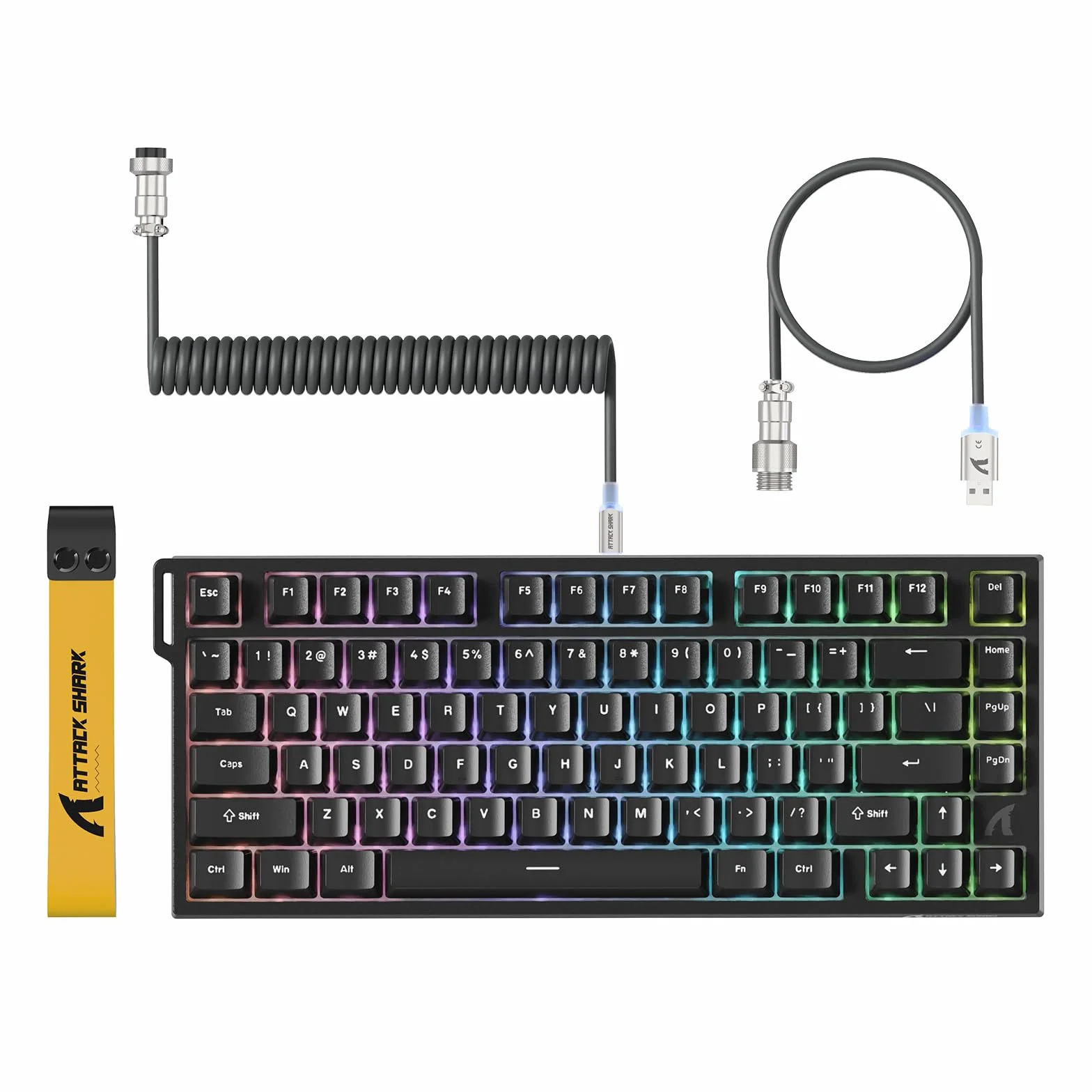 ATTACK SHARK R82 HE Przewodowa Klawiatura Gamingowa 75%, z Kablem LED C01ULTRA, Przełączniki Magnetyczne, 8000Hz, Ultra-Dokładna RT 0,005mm, RGB, 5-warstwowa Izolacja Dźwięku(Czarny)