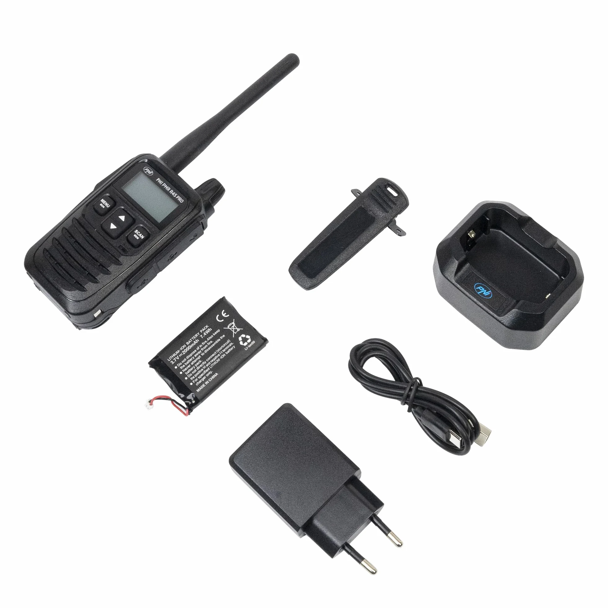 Przenośna stacja radiowa PNI PMR R45 PRO 446MHz, 0,5W, 99 programowalnych kanałów, 16 PMR i 38 tonów CTCSS i 104 DCS, 5 poziomów Squelch, VOX, TOT, BCL, Scan, Roger Beep
