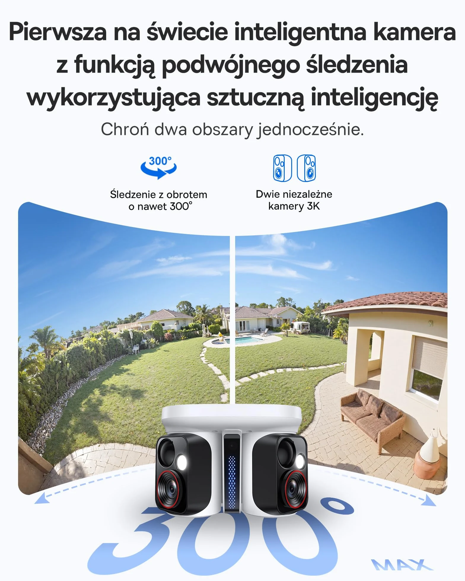Baseus Security X1 Pro Kamera Zewnętrzna – kamera z podwójnym śledzeniem AI, monitoring 300°, nocne widzenie, solarna kamera bezprzewodowa na baterię, detekcja AI, automatyczny patrol, do 512 GB
