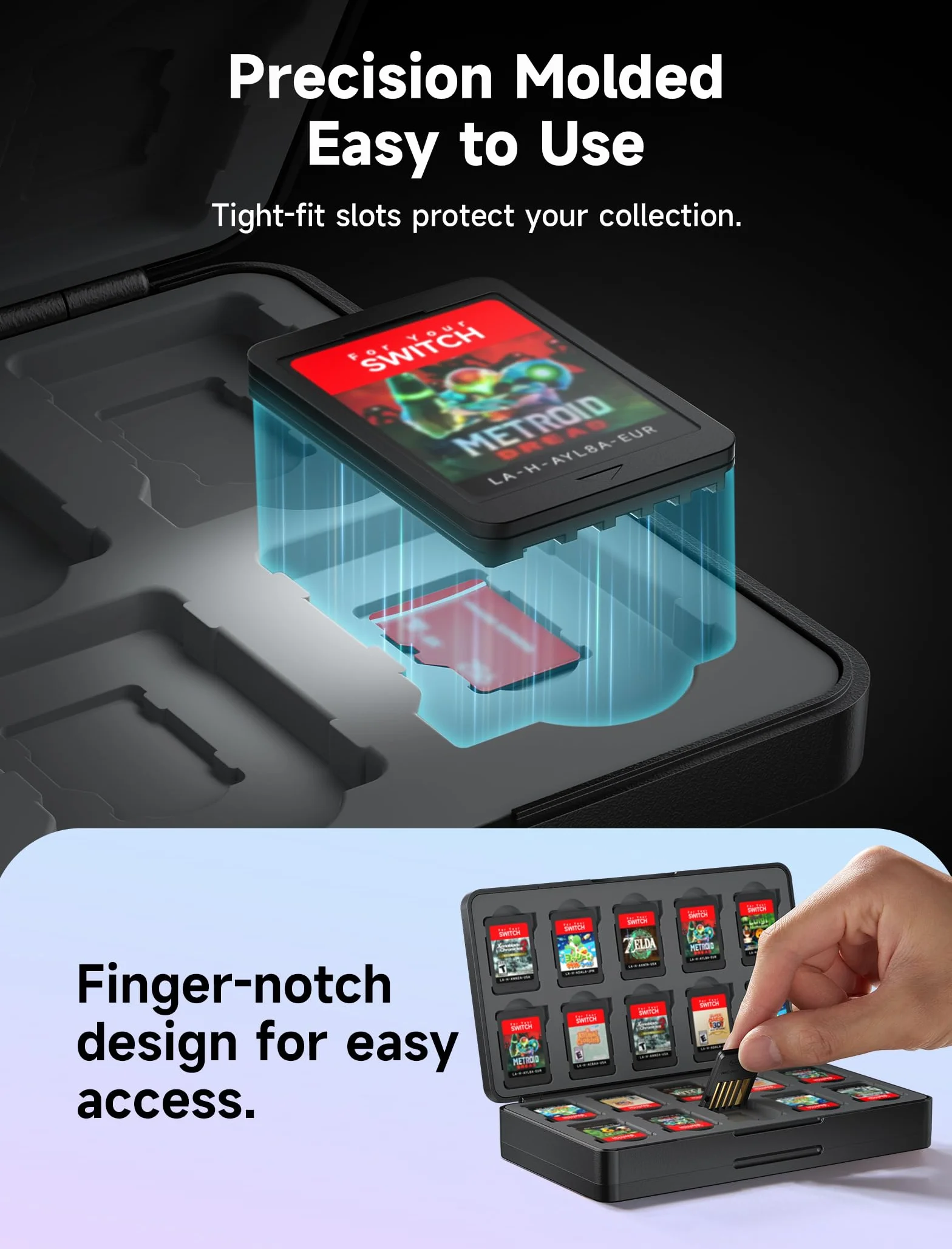JSAUX Etui do przechowywania kart do gier, pomieści 40 kartridży do gier i 40 kart micro SD, organizer o dużej pojemności