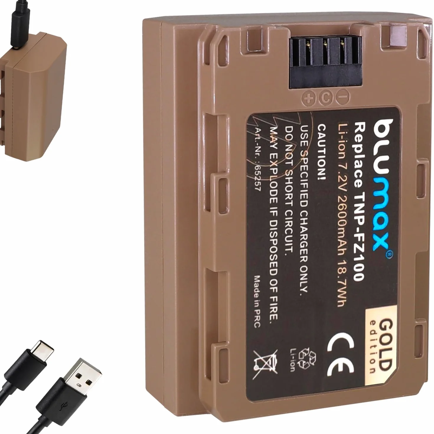 Blumax Bateria zamienna do Sony NP-FZ100 |- 2600 mAh -| z gniazdem ładowania USB typu C do Sony Alpha 9 III / A9 III 7C 7R4 / FX30 / A7 IV / A1-6600 ZV-E1
