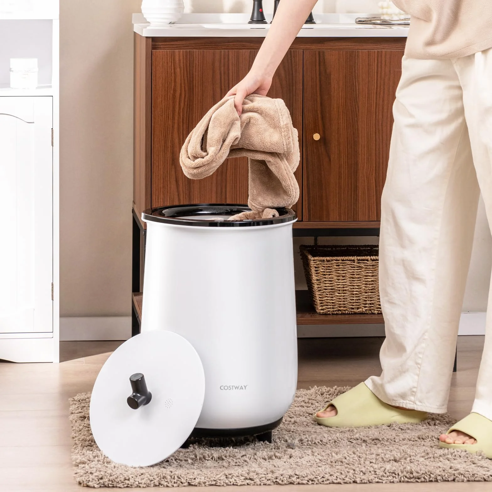 COSTWAY elektryczny podgrzewacz do ręczników 23 l, suszarka do ręczników z 3 poziomami temperatury, timer 20/40/60/90 min, szybkie nagrzewanie, do łazienki, 34 x 54 cm