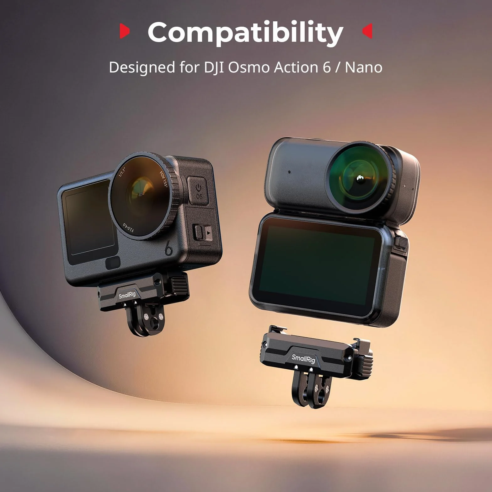 SMALLRIG Magnetyczny uchwyt adaptera z podwójnym mocowaniem do DJI Osmo Action 6/Osmo Nano, dwukierunkowy magnetyczny uchwyt szybkozłączki składany z 2-bolcowym mocowaniem - 5890