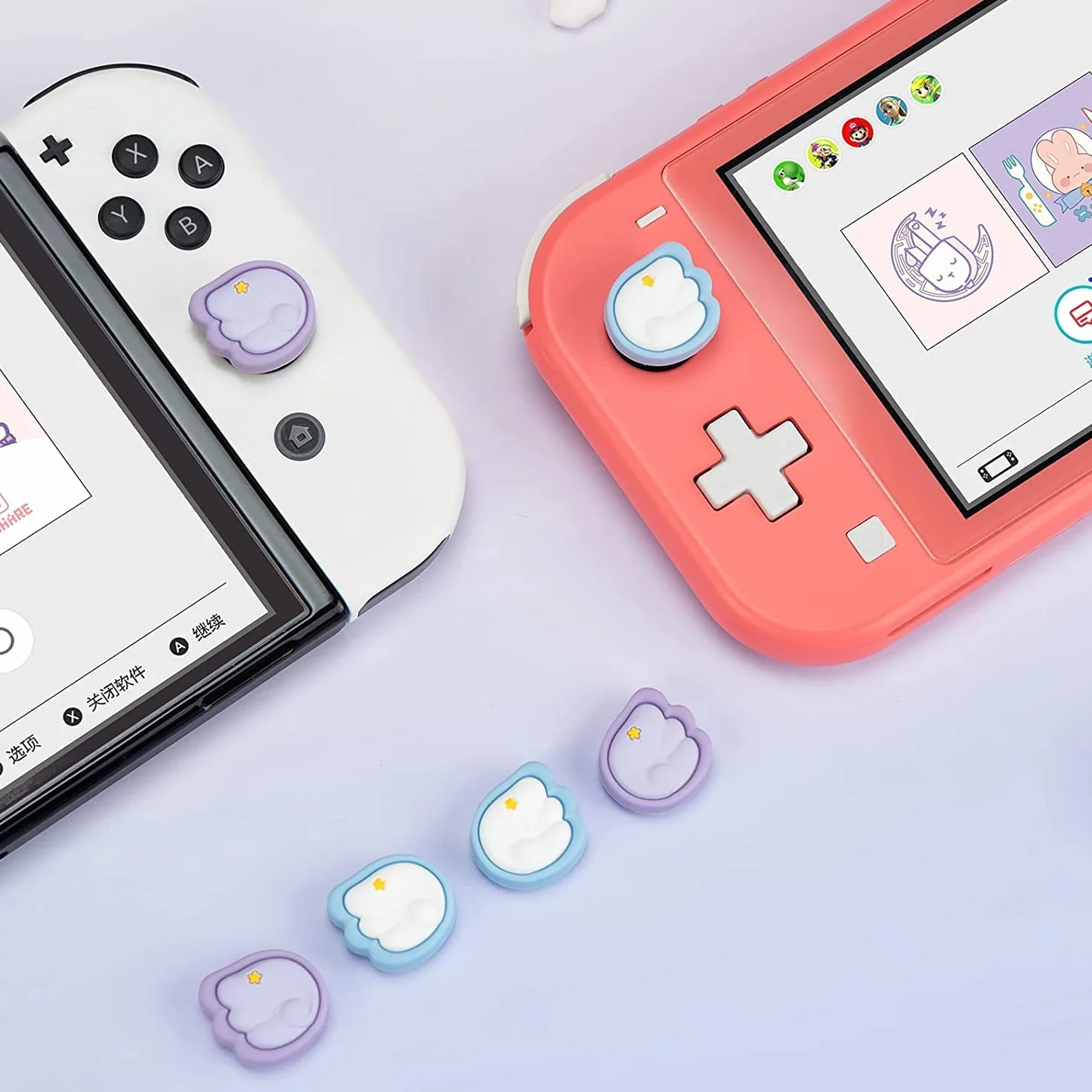 GeekShare Słodkie nakładki na kciuki Joycon z silikonu, osłona joysticka, kompatybilne z Nintendo Switch/OLED/Switch Lite, 4 sztuki – Little Wings