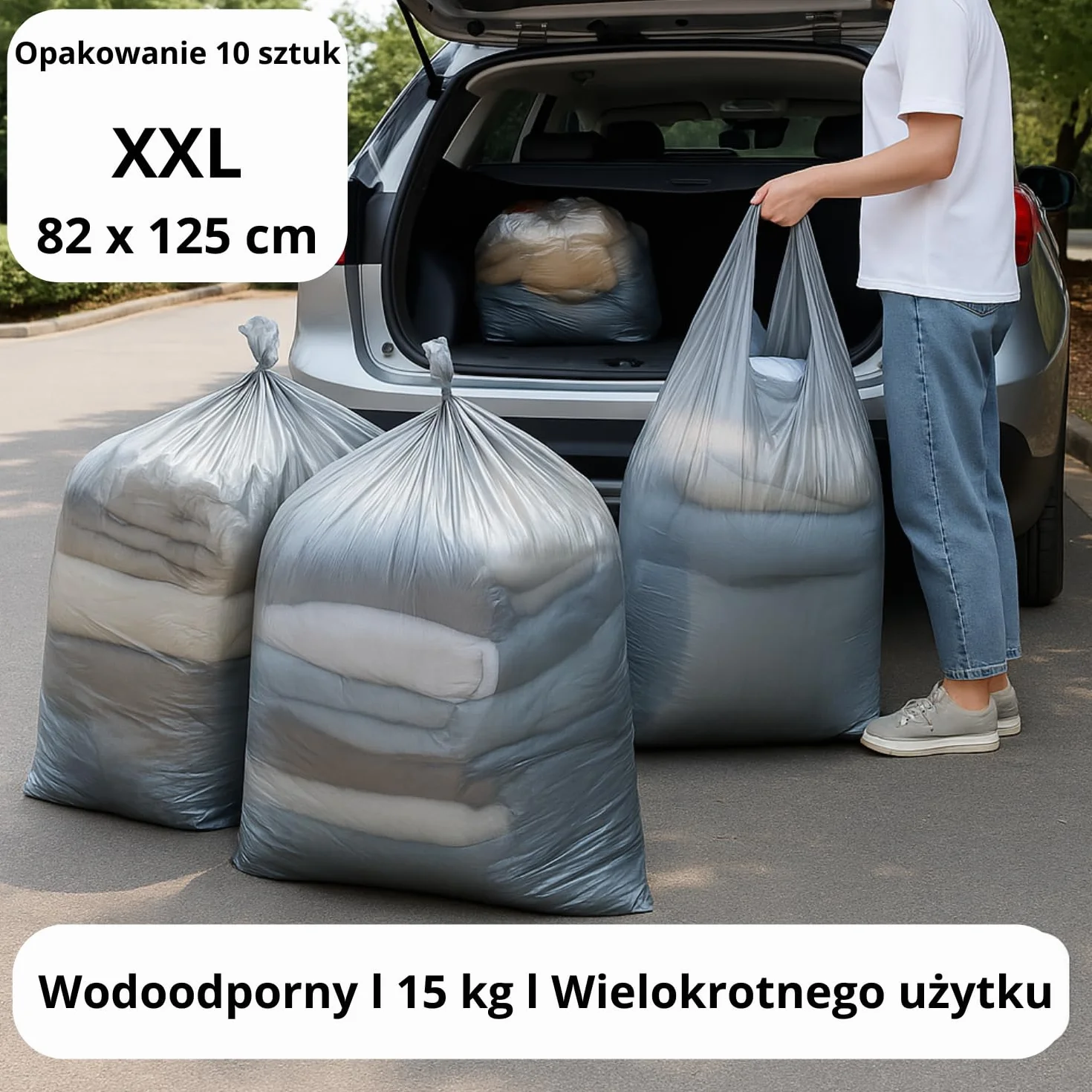 Torby do przechowywania ubrań XXL 82×125 cm wodoodporne PE zestaw 10 sztuk