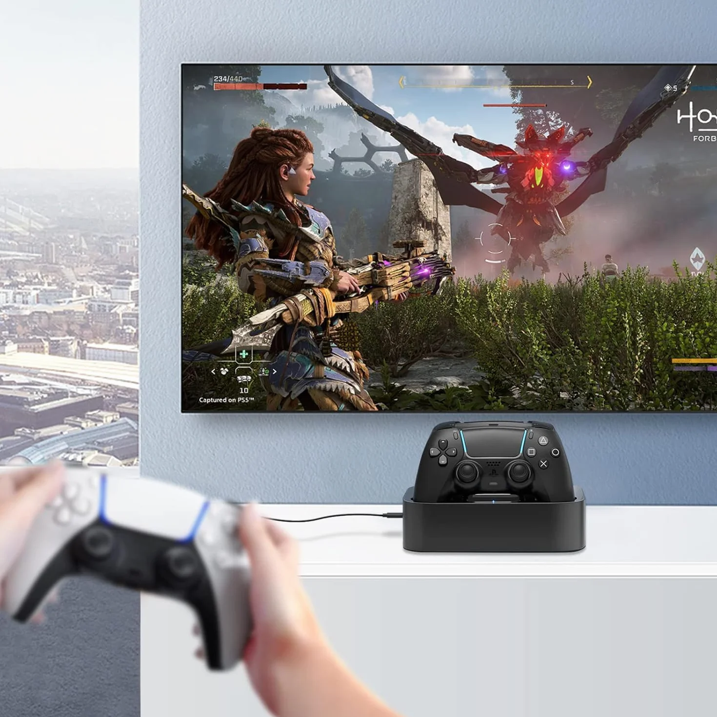 NEWDERY PS5 kontroler stacja ładująca szybka ładowarka kontrolery PlayStadion 5 Dual Sense Stand z podświetlanymi wskaźnikami LED/szybkie ładowanie/ładowarka Tri-Protection