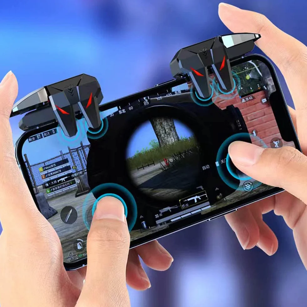 Ozkak Mobilny kontroler wyzwalacze do gier joystick gra telefon L1R1 L2R2 akcesoria do PUBG Call of Duty kompatybilny z iPhone iOS Android Smartphone
