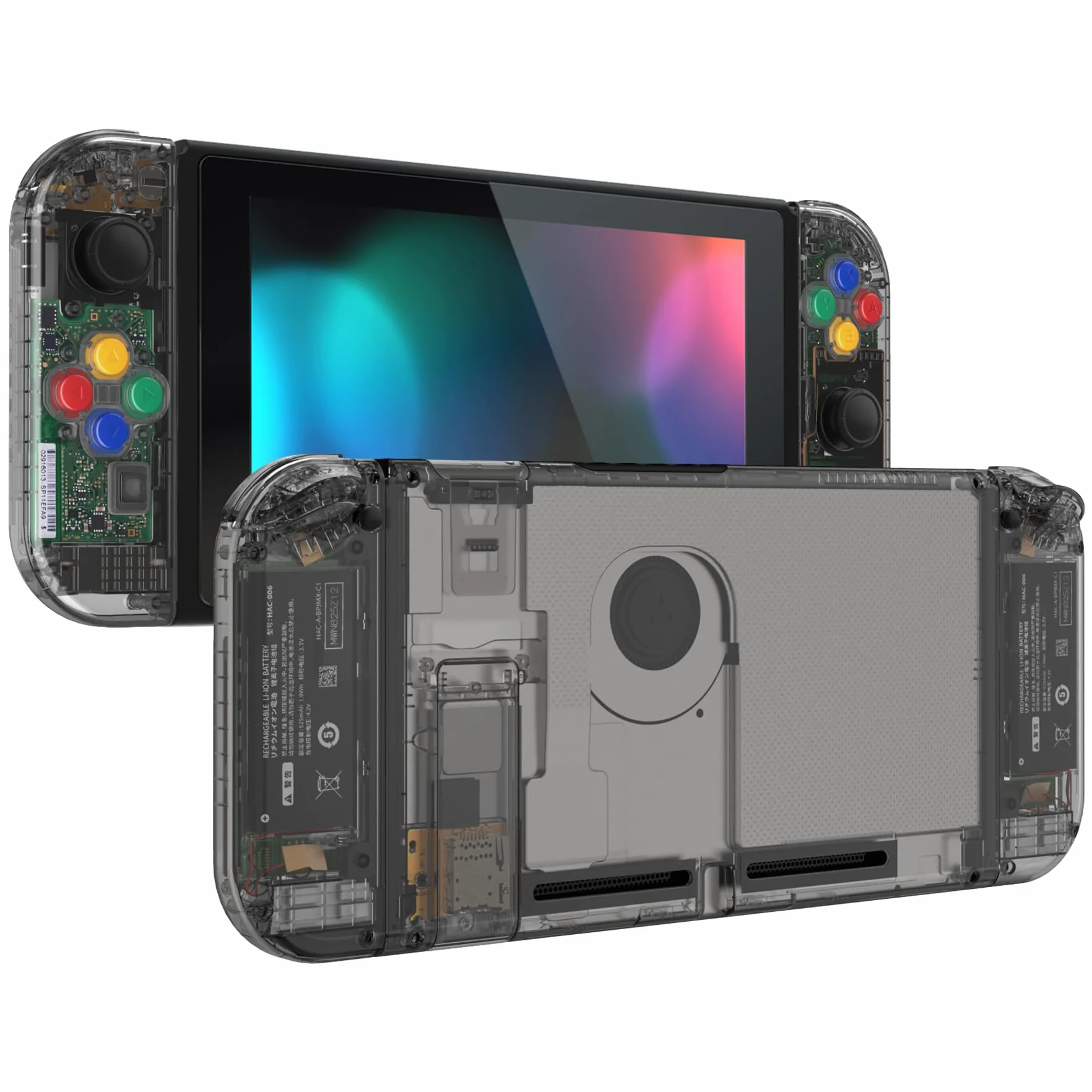 eXtremeRate Pełne etui na Switch Joycon Grip Cover Tylna obudowa Konsola Klawisze DIY Kolorowe przyciski Zamiennik Przezroczysty Czarny