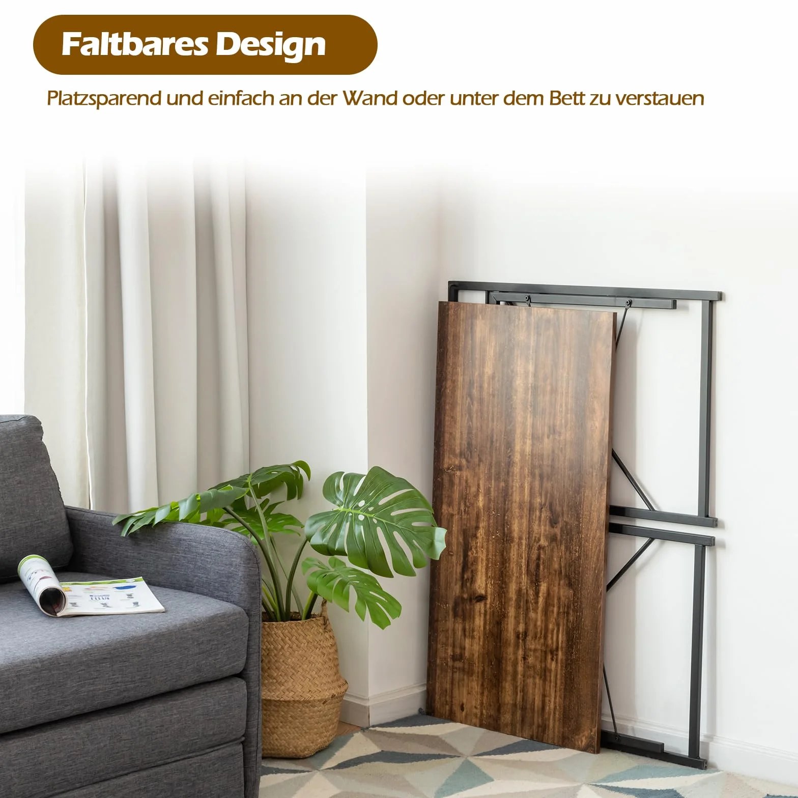 COSTWAY biurko, materiał drewnopochodny, rustykalny brąz, 100 x 50 x 75 cm (dł. x szer. x wys.)