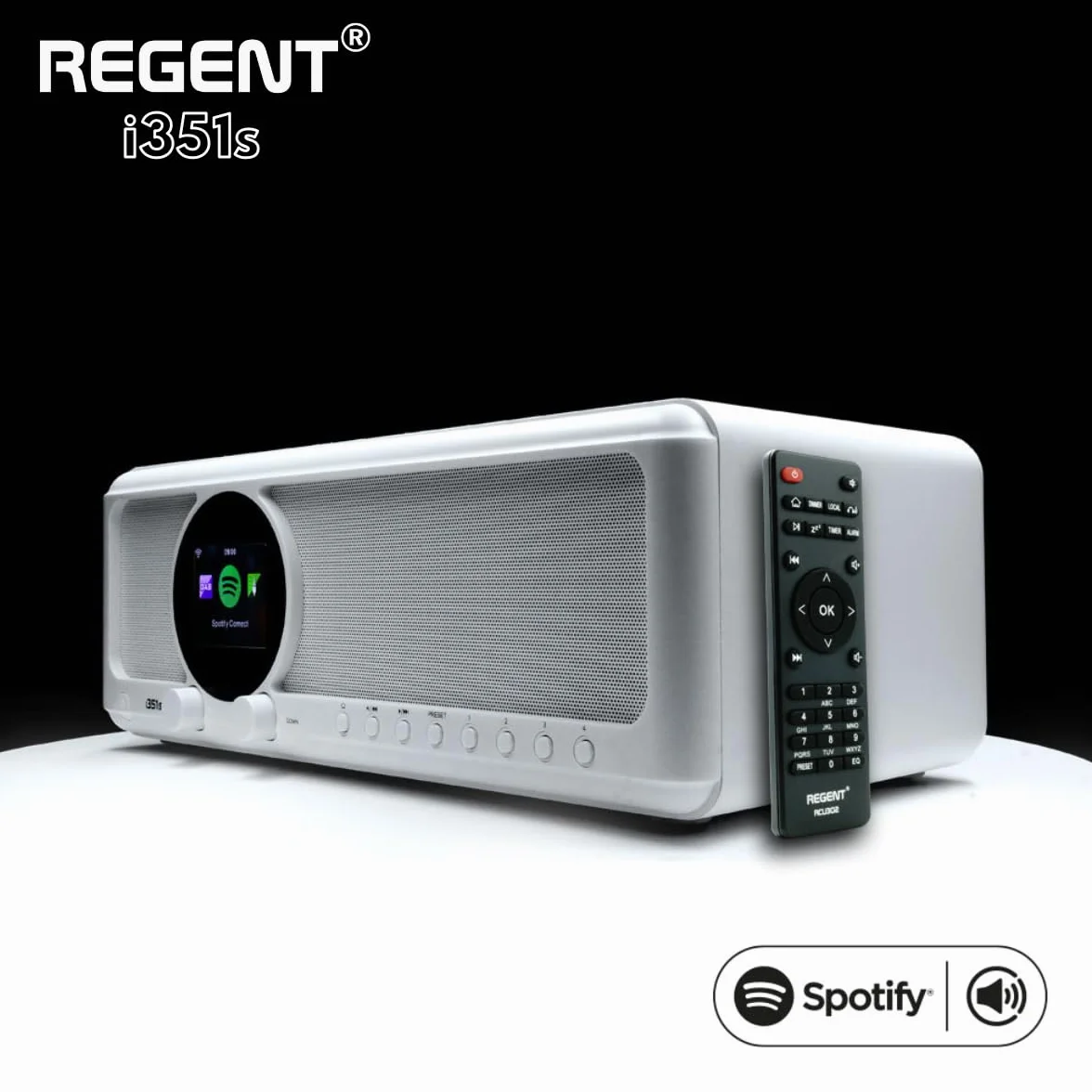 REGENT i351s Głośnik Spotify Connect DAB+ WI-FI Radio internetowe Hi-Fi Bluetooth FM 20, podwójny alarm, aplikacja do zdalnego sterowania, unikalny nadajnik Bluetooth Two Way BT (Biały)